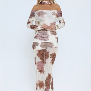 Garden Haze Off Shoulder Mesh Maxi Dress Floral