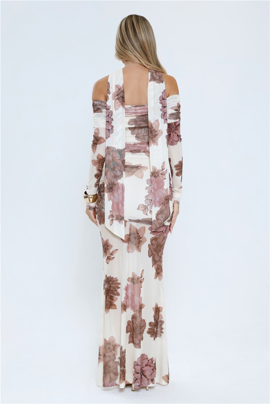 Garden Haze Off Shoulder Mesh Maxi Dress Floral - Image 8