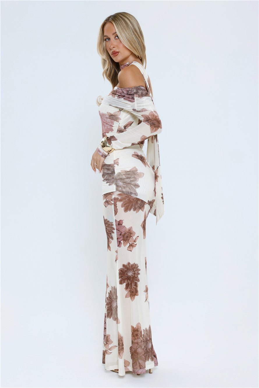 Garden Haze Off Shoulder Mesh Maxi Dress Floral - Image 7
