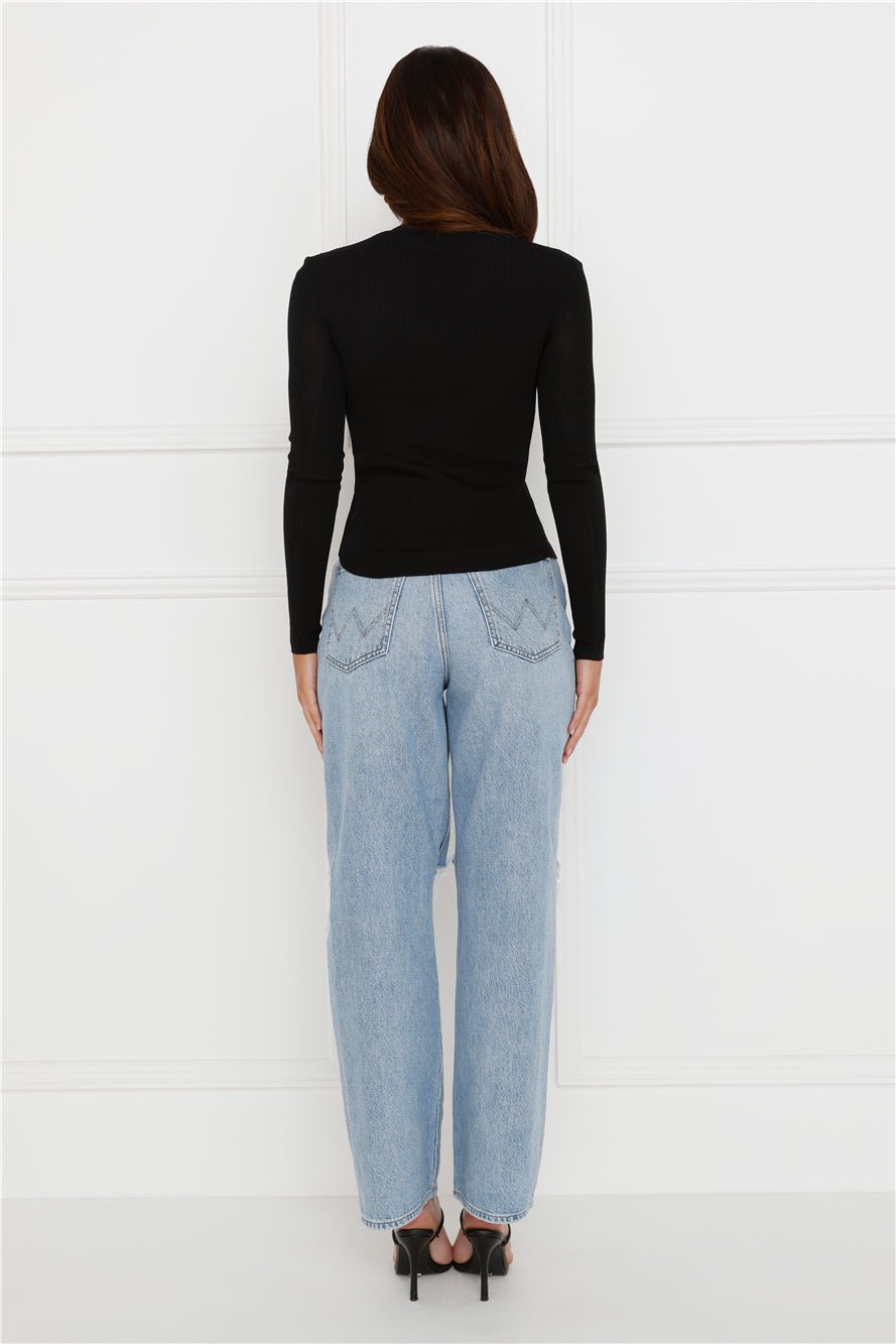 Buttoned Up Ribbed Long Sleeve Top Black - Image 6