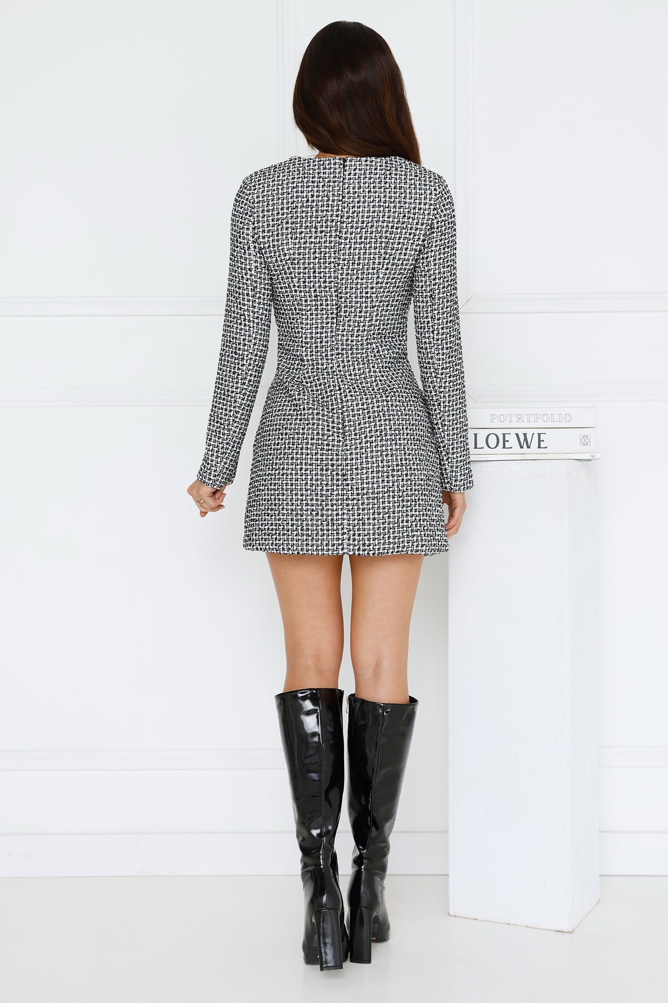 Midnight Date Tweed Long Sleeve Mini Dress Black - Image 14