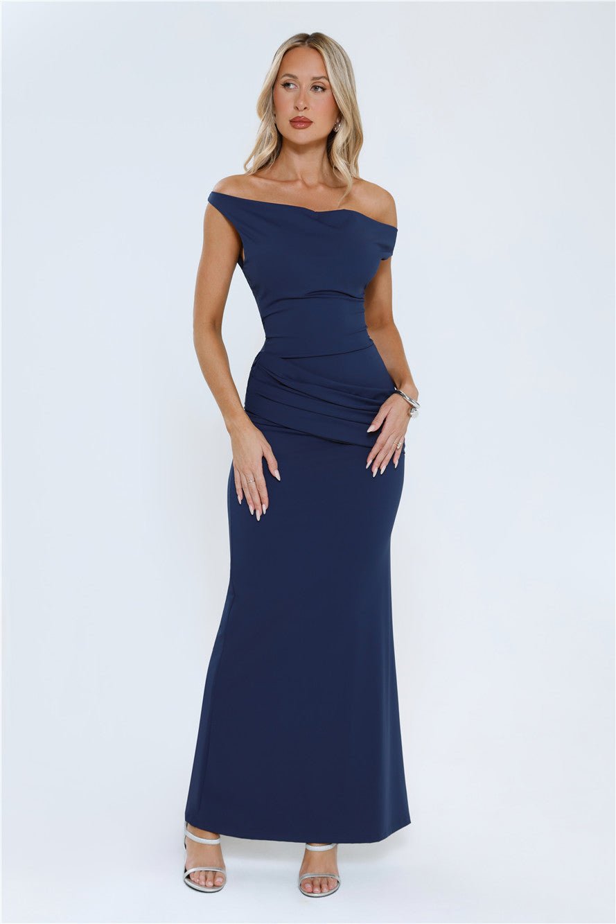 Caught In The Spotlight Off Shoulder Maxi Dress Navy - Image 2