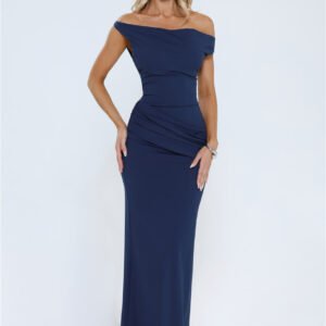 Caught In The Spotlight Off Shoulder Maxi Dress Navy