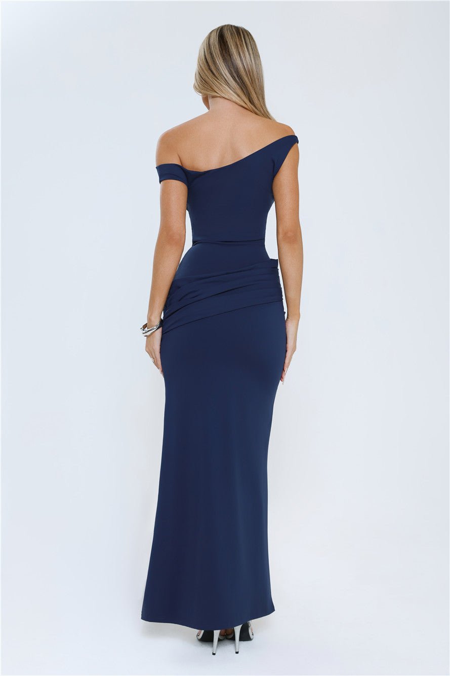 Caught In The Spotlight Off Shoulder Maxi Dress Navy - Image 4