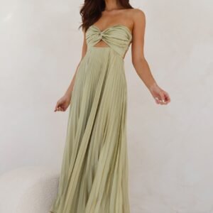 Frosted Berry Strapless Pleated Maxi Dress Lime