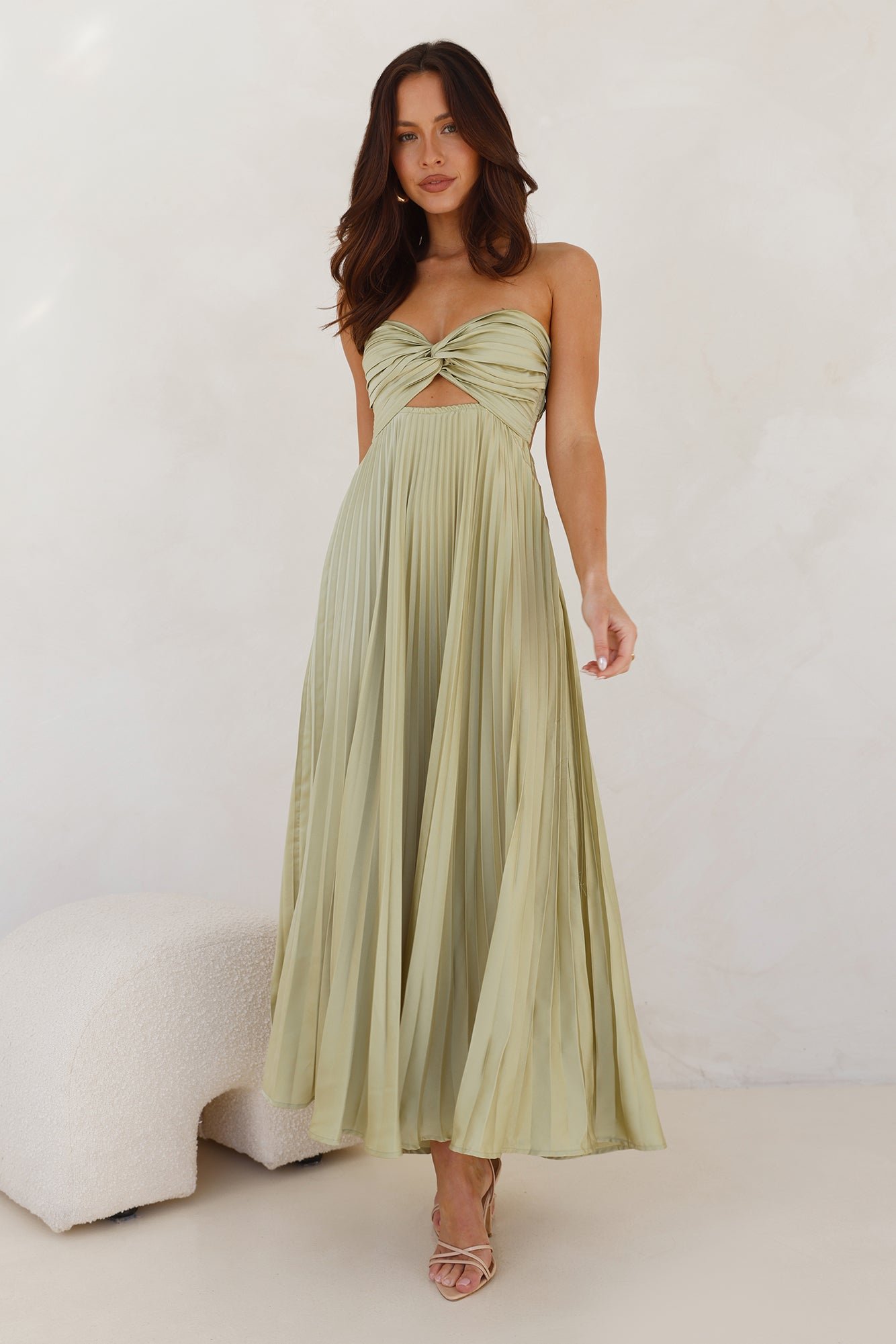 Frosted Berry Strapless Pleated Maxi Dress Lime - Image 2