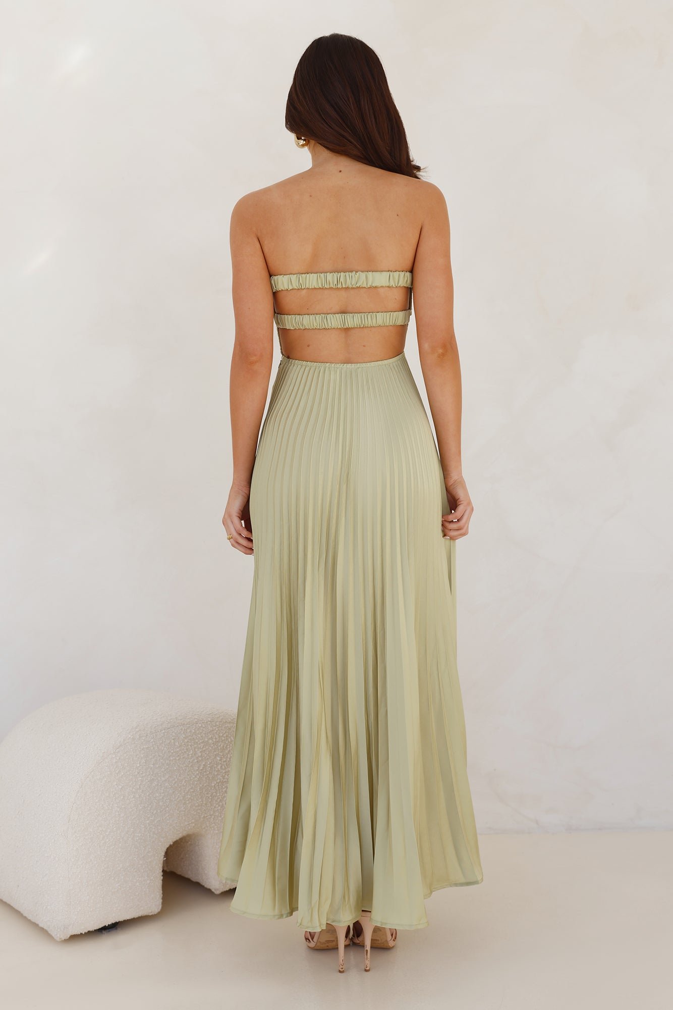 Frosted Berry Strapless Pleated Maxi Dress Lime - Image 5
