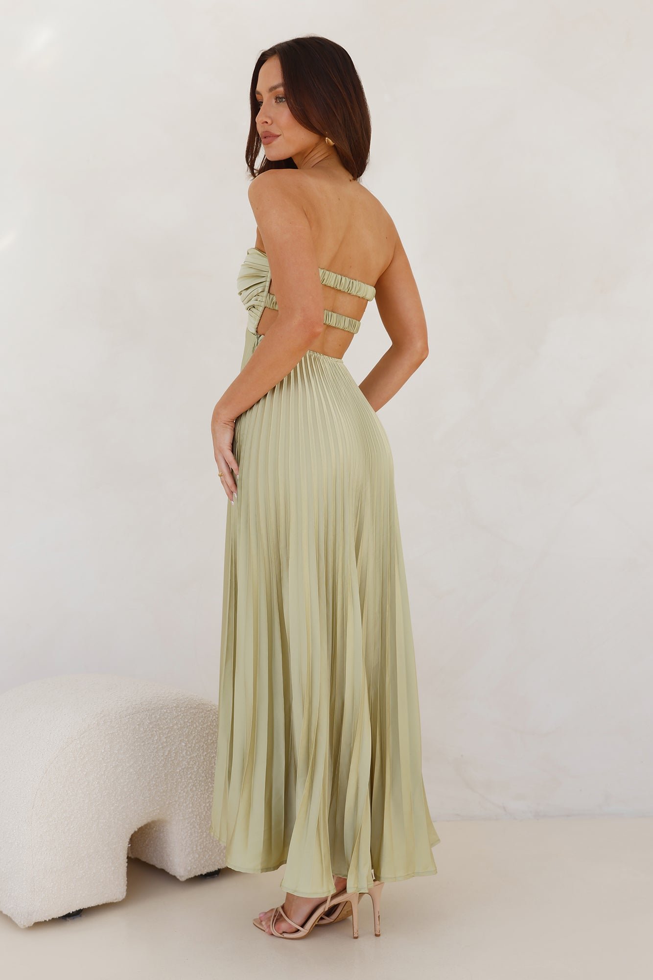 Frosted Berry Strapless Pleated Maxi Dress Lime - Image 6