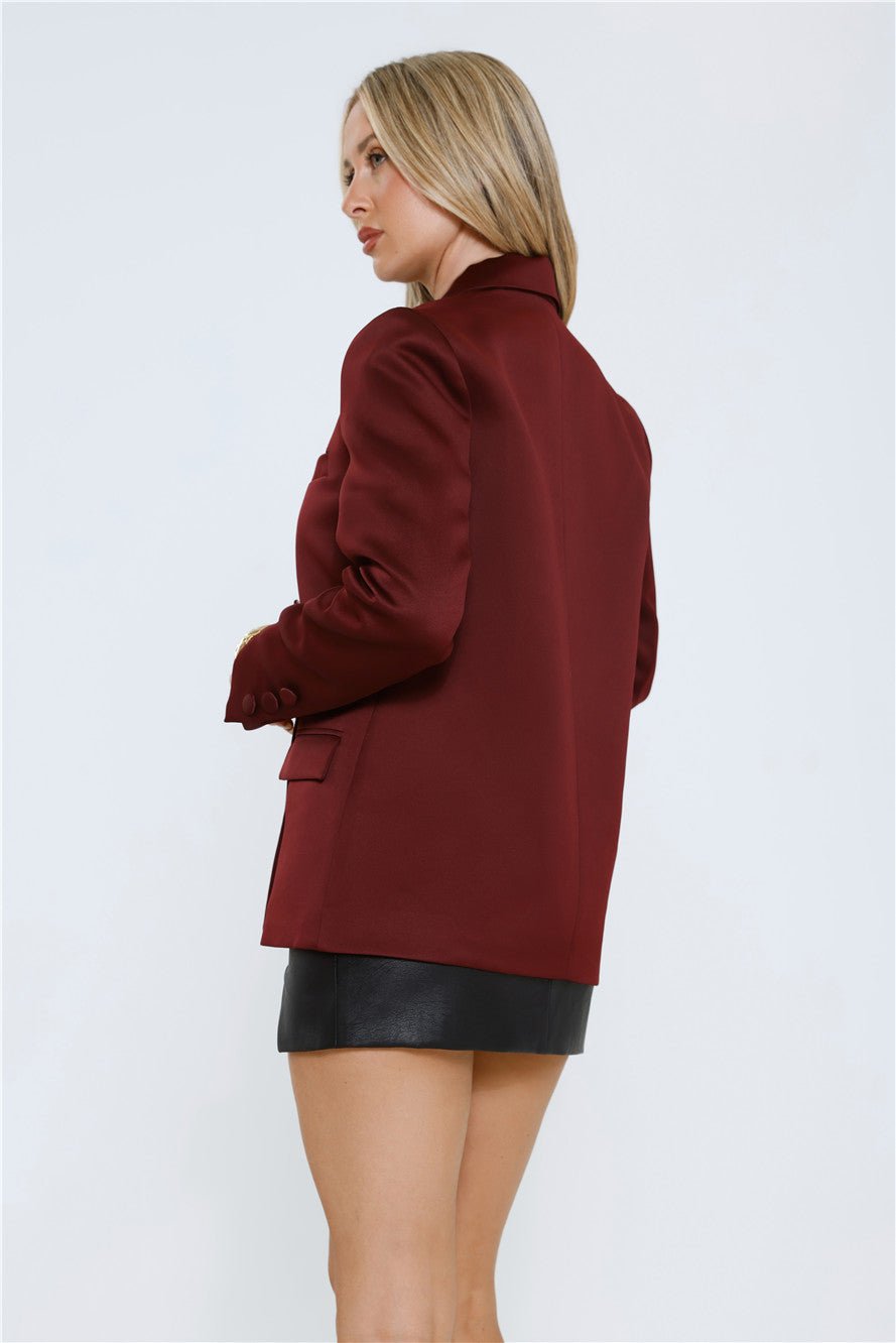 Boss Babe Energy Satin Blazer Wine - Image 9