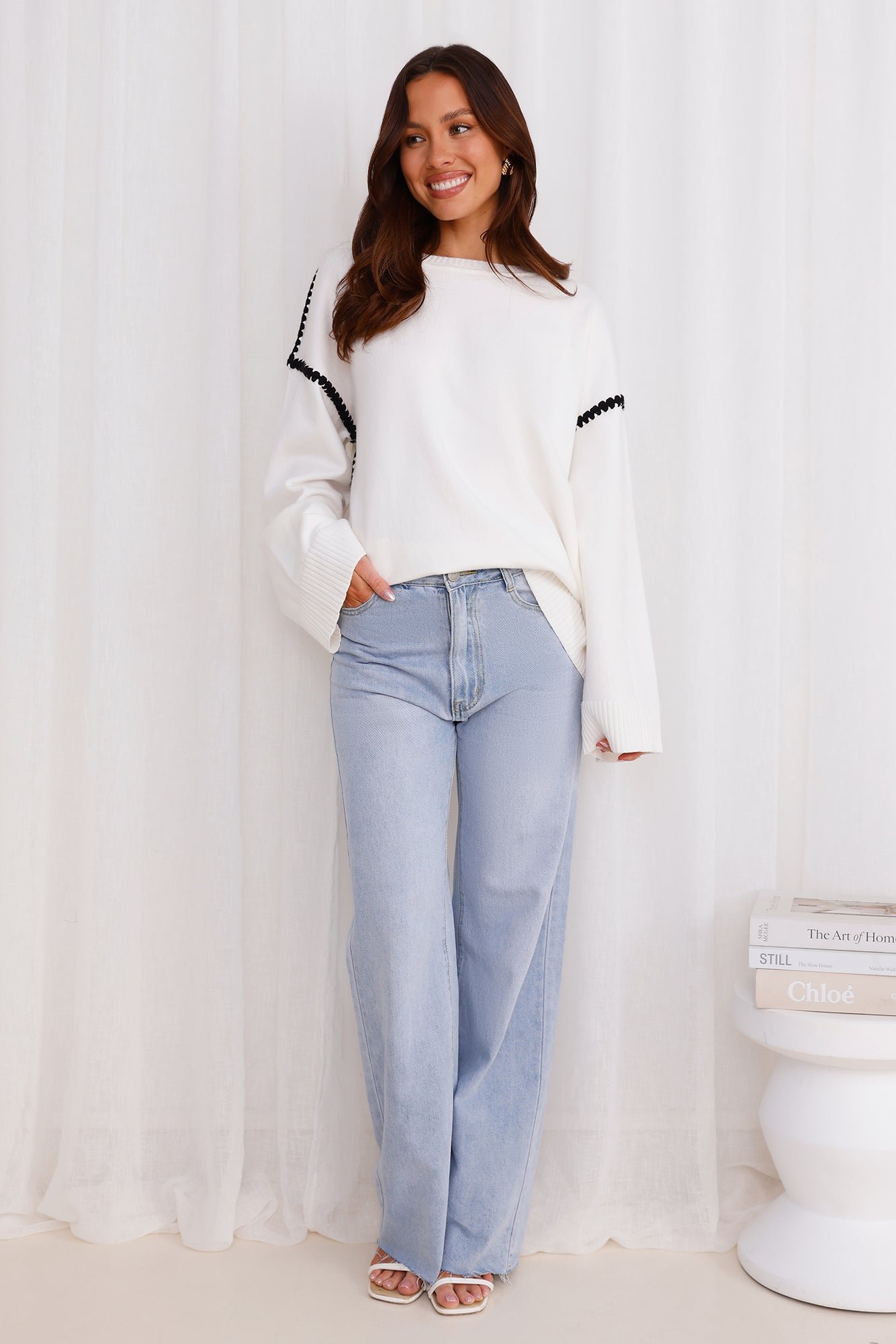 Warm Cottage Knit Sweater White - Image 2