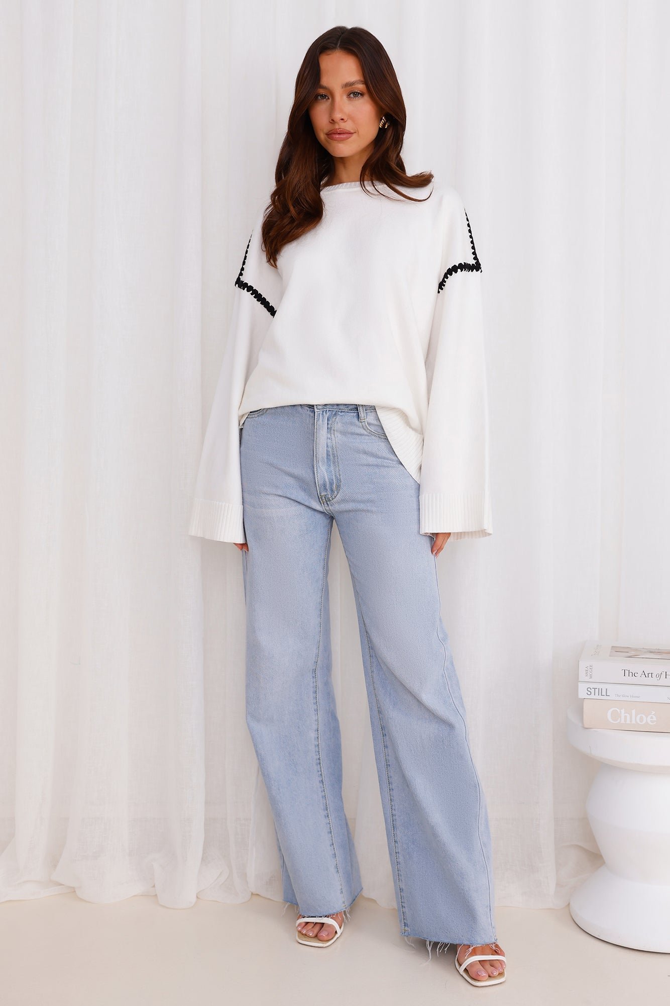 Warm Cottage Knit Sweater White - Image 5