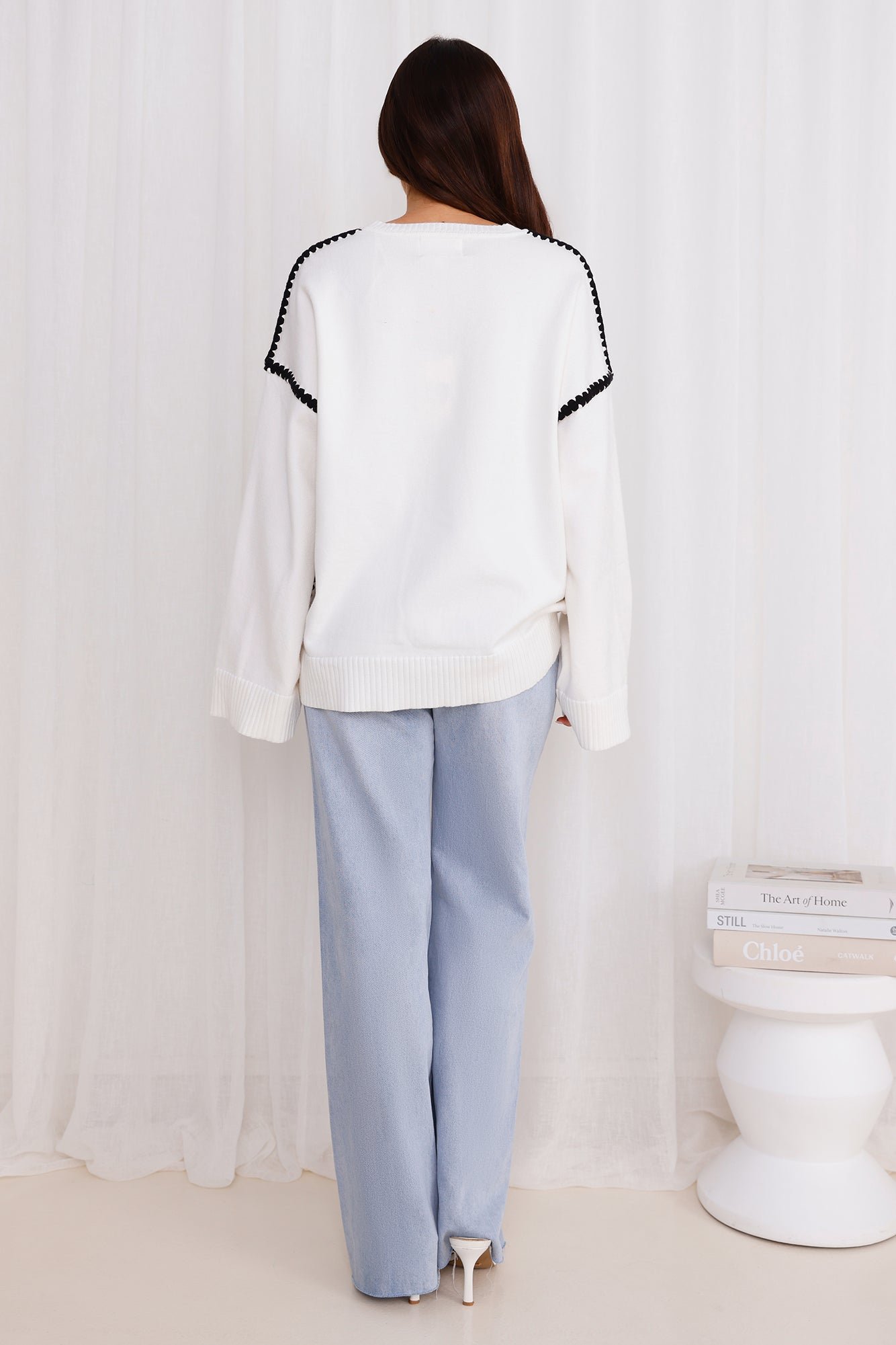 Warm Cottage Knit Sweater White - Image 9