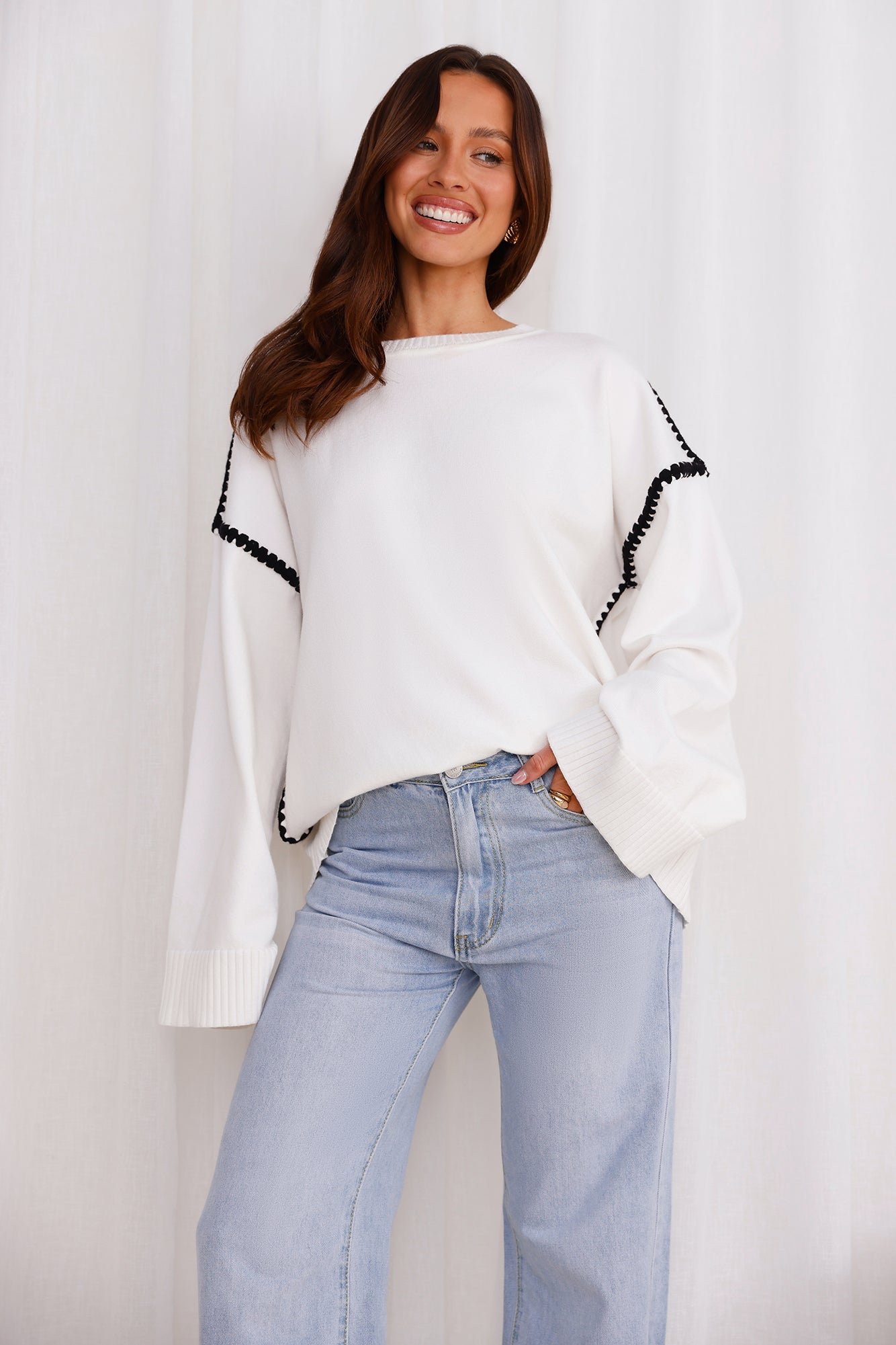 Warm Cottage Knit Sweater White - Image 7
