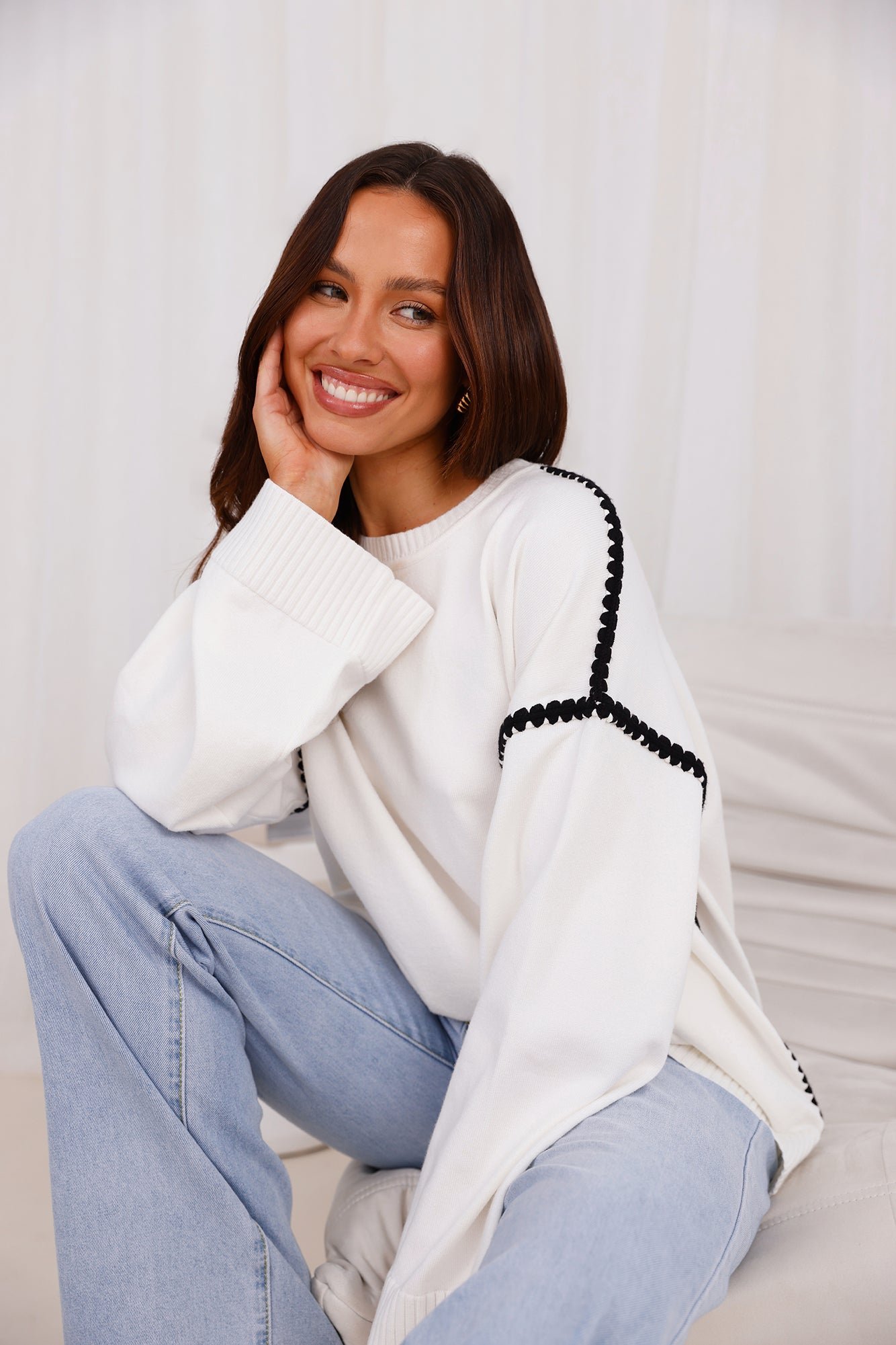 Warm Cottage Knit Sweater White