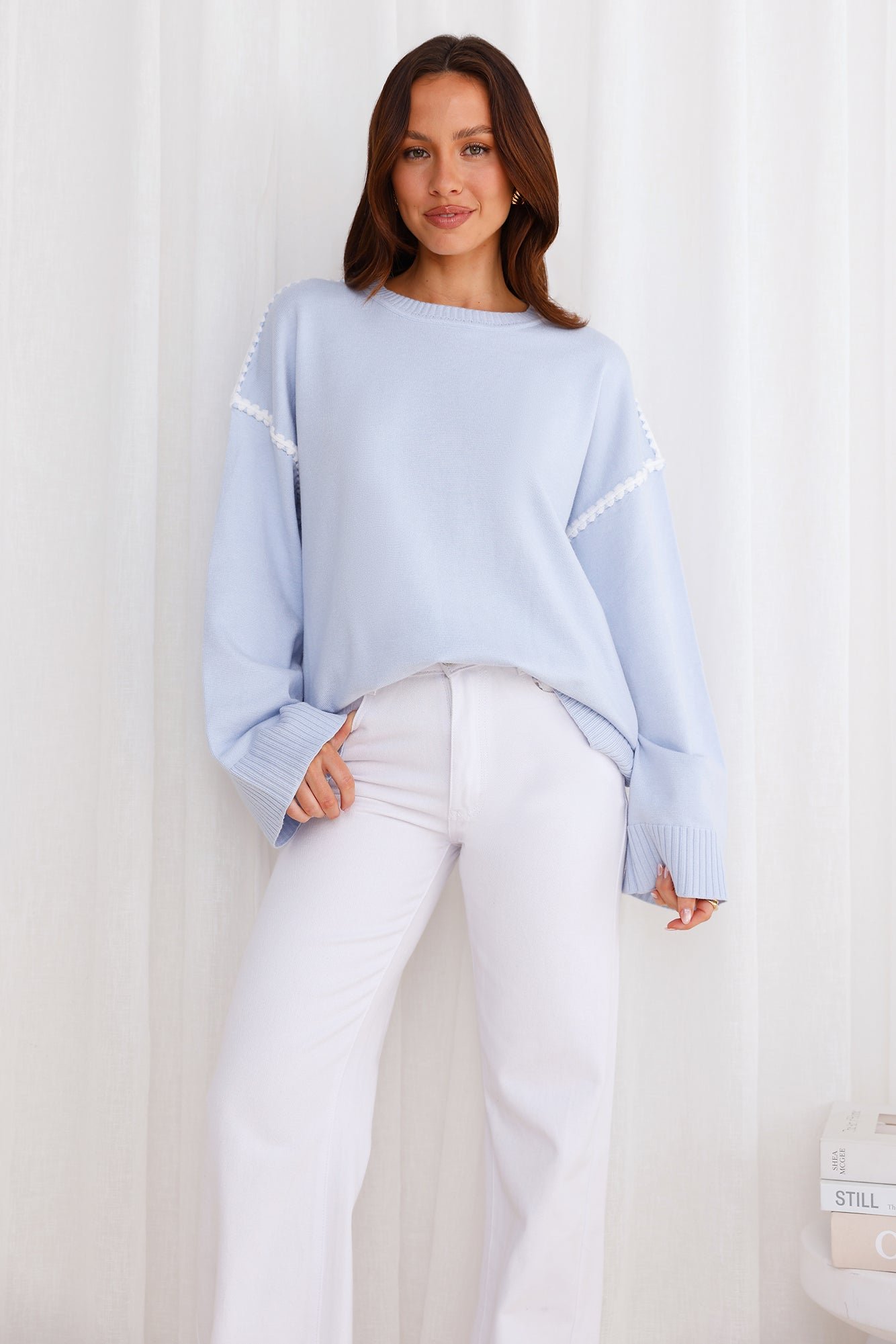 Warm Cottage Knit Sweater Blue - Image 5