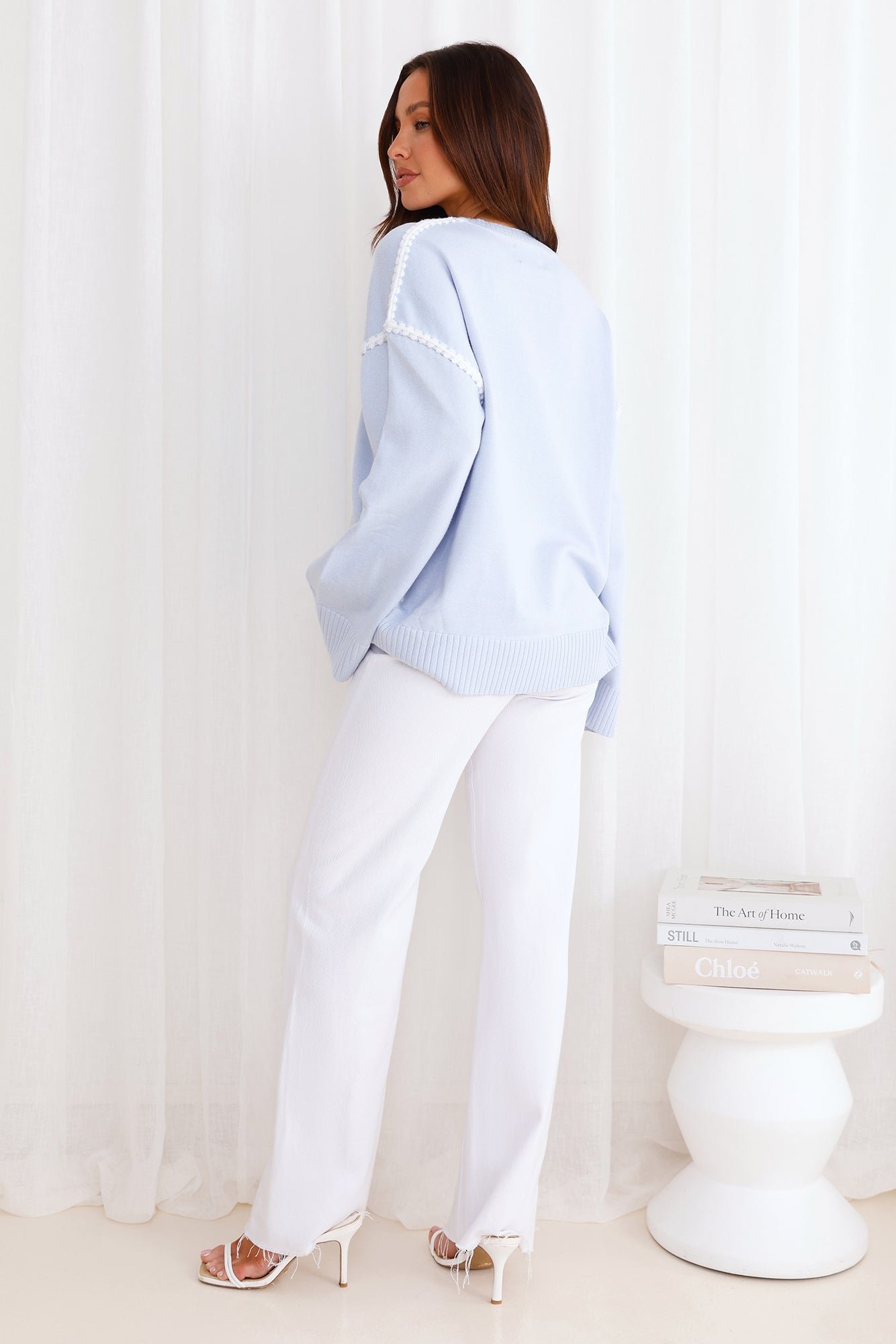 Warm Cottage Knit Sweater Blue - Image 7