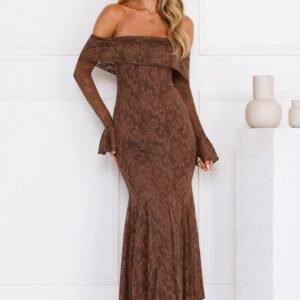 Supreme Off Shoulder Mesh Maxi Dress Chocolate