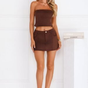Talk Of The Feed Suede Skort Brown