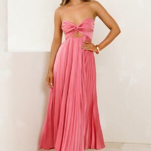 Vibes Are Priceless Strapless Satin Pleated Maxi Dress Rose