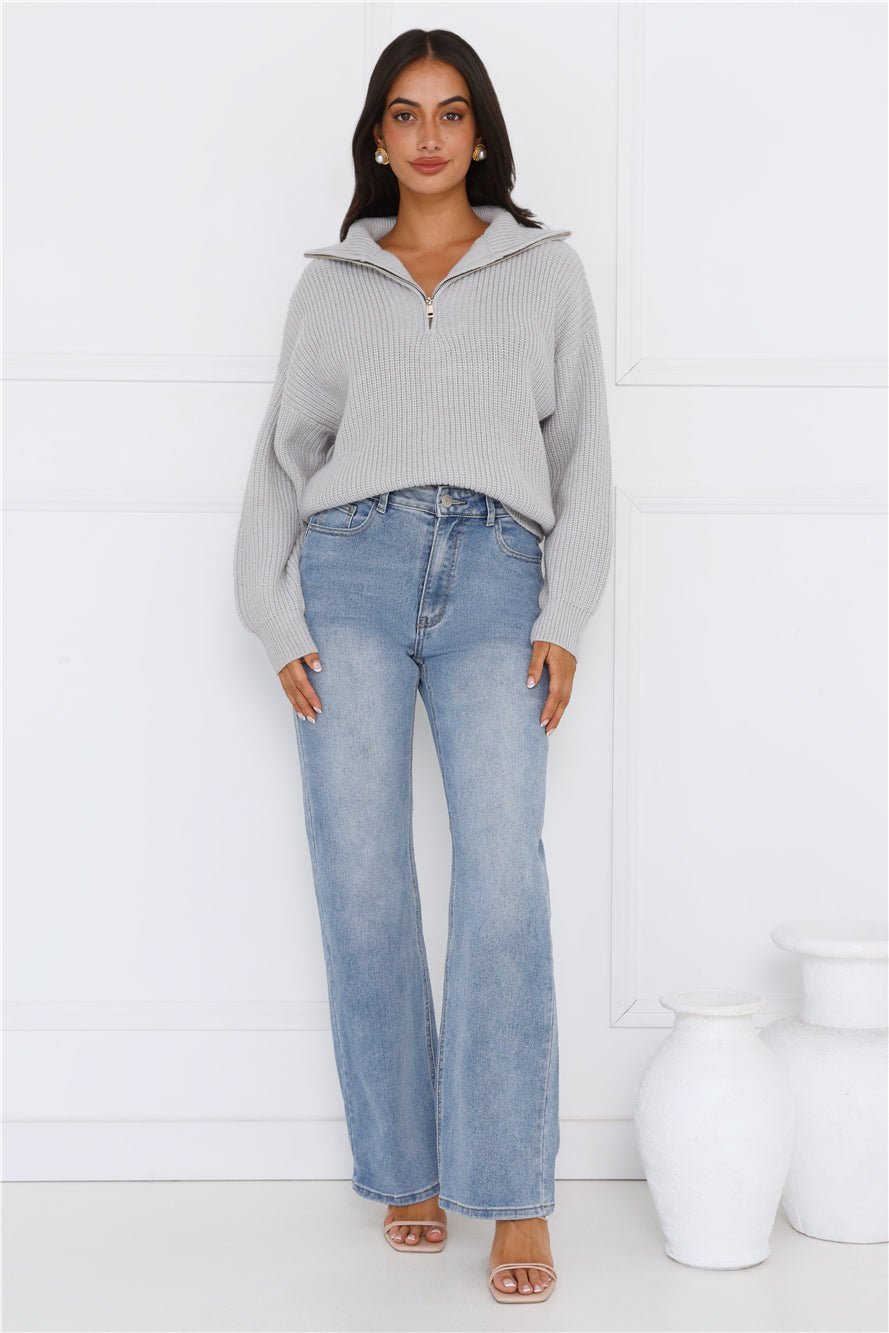 Snowfall Knitted Half Zip Sweater Grey - Image 4