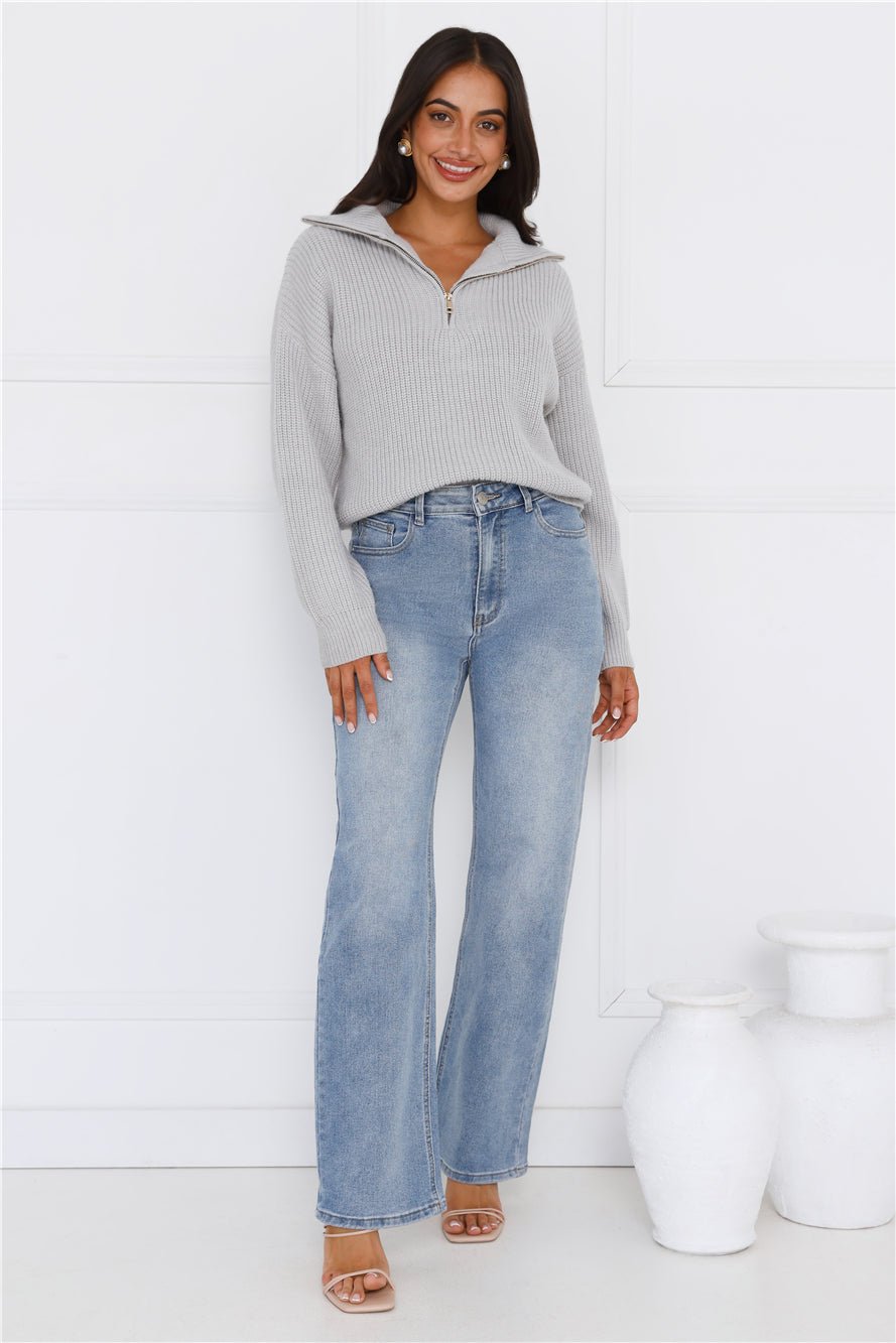 Snowfall Knitted Half Zip Sweater Grey - Image 2