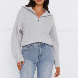 Snowfall Knitted Half Zip Sweater Grey