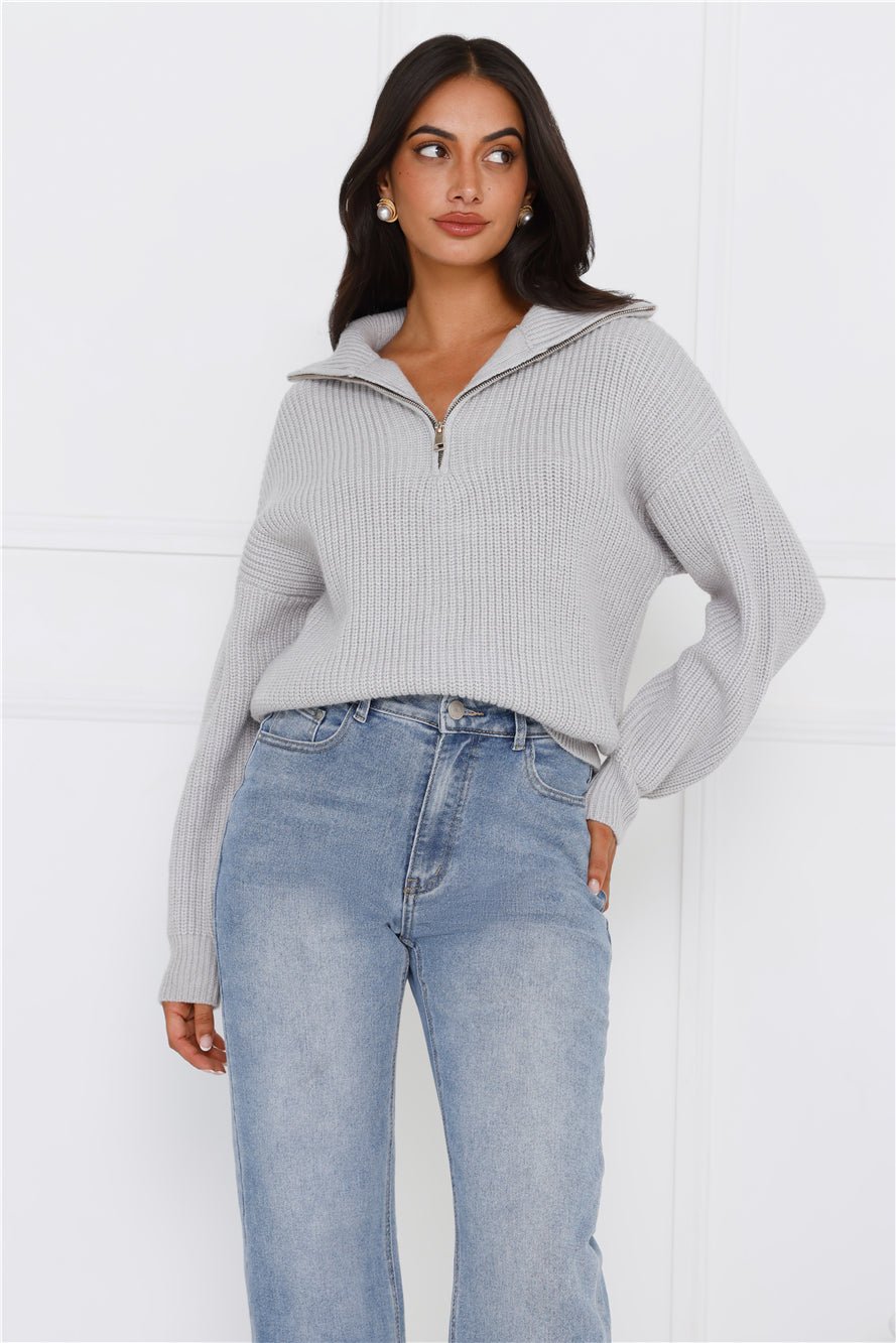 Snowfall Knitted Half Zip Sweater Grey - Image 3