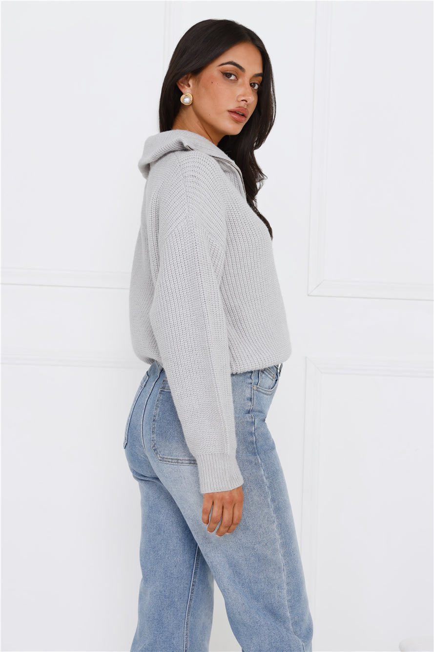 Snowfall Knitted Half Zip Sweater Grey - Image 5