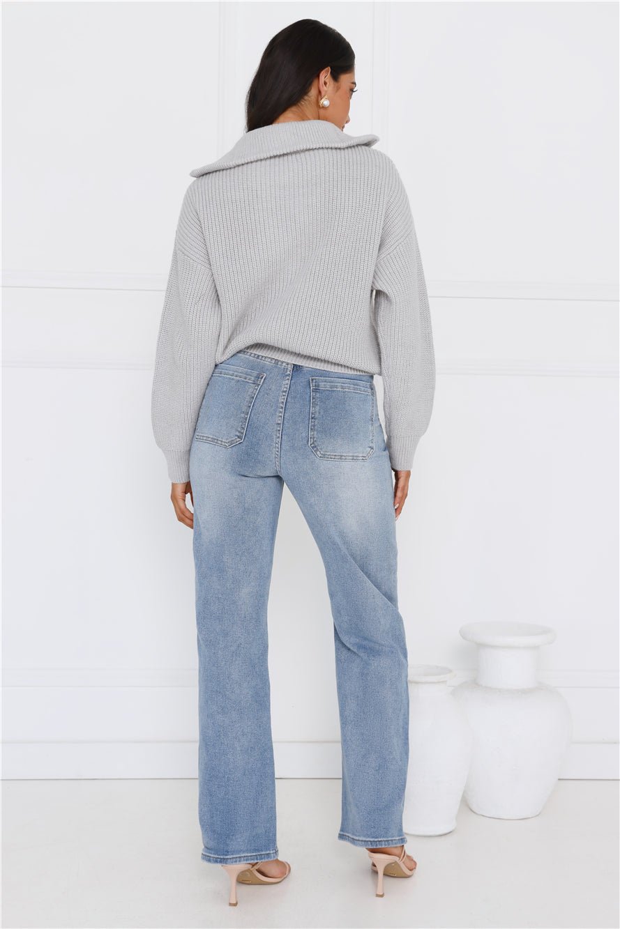 Snowfall Knitted Half Zip Sweater Grey - Image 6