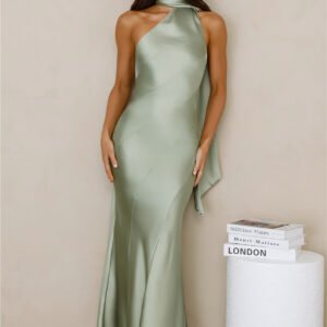 Kissed By Moonlight Satin Maxi Dress Sage