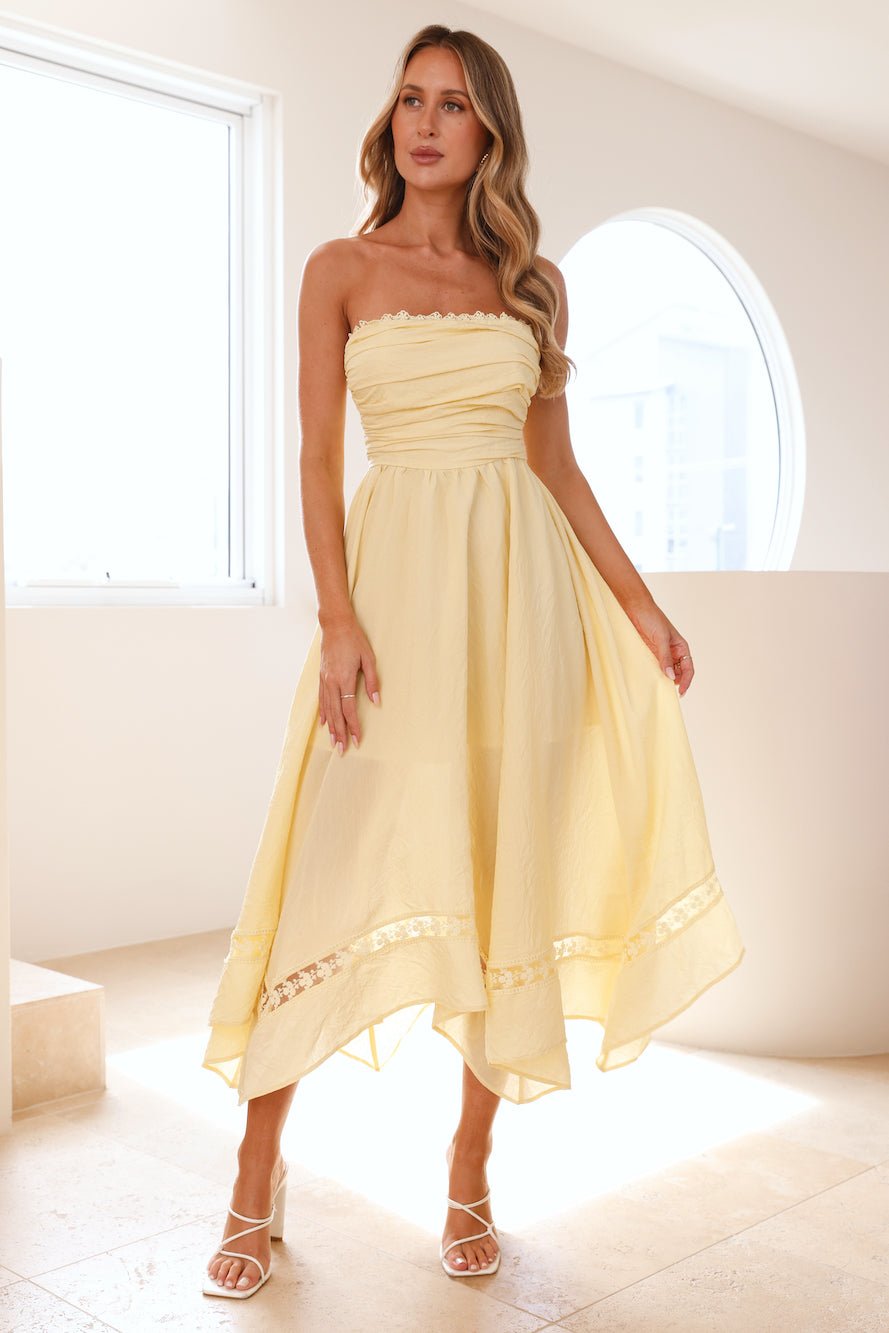 Visit The Moon Strapless Midi Dress Yellow - Image 3