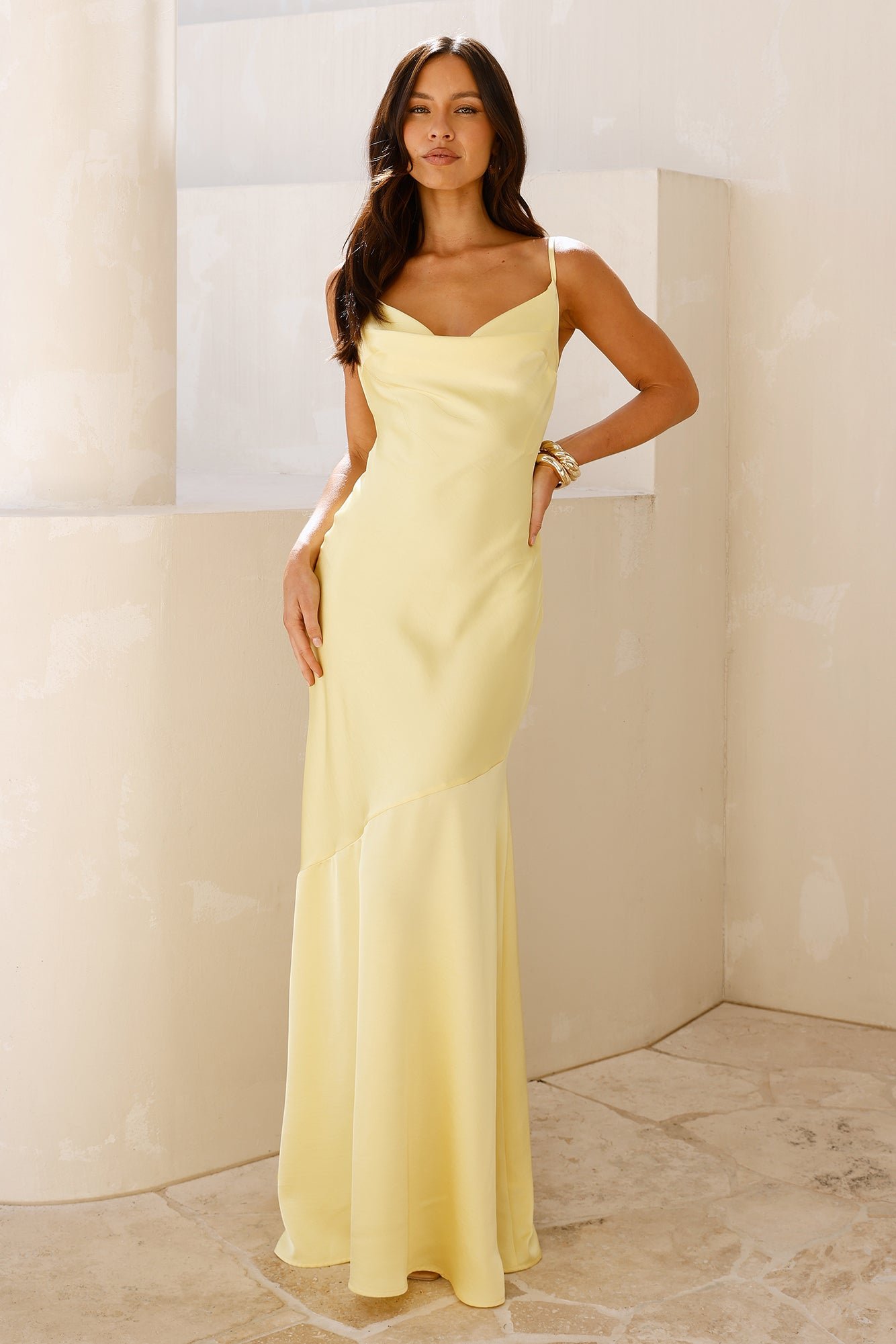 Brilliant Belle Satin Maxi Dress Yellow - Image 5