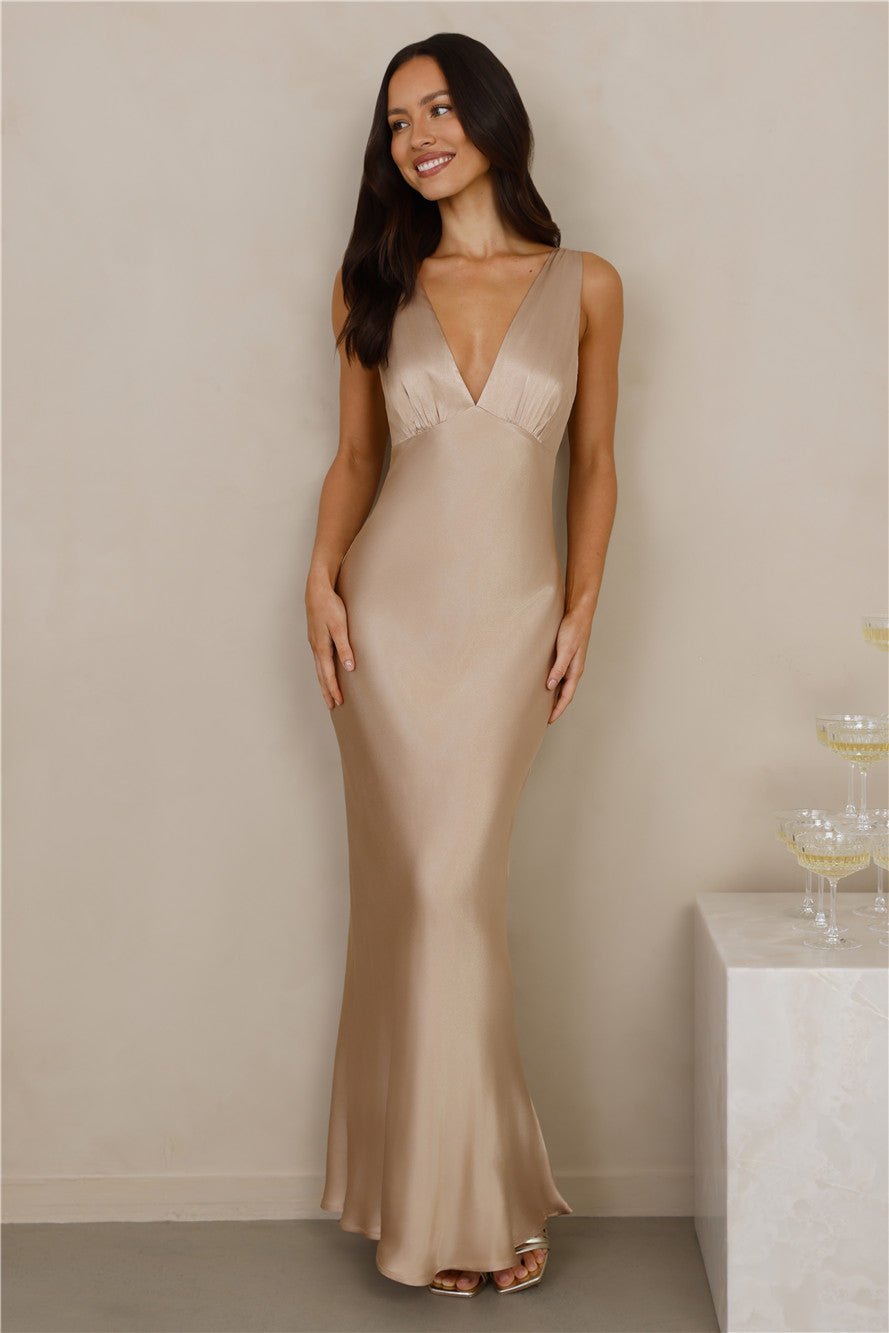 The Isabeau Satin Maxi Dress Champagne - Image 2