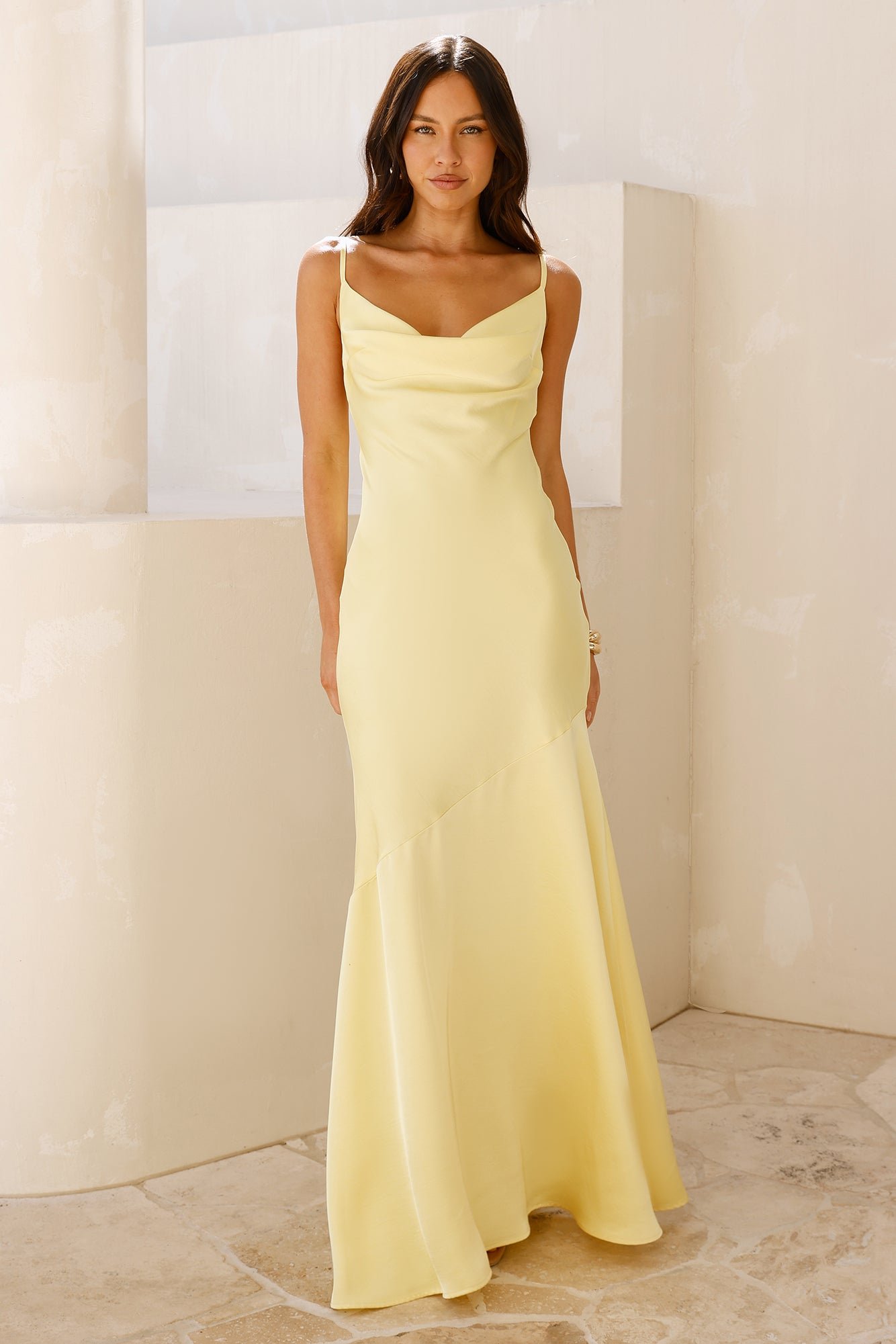 Brilliant Belle Satin Maxi Dress Yellow - Image 3