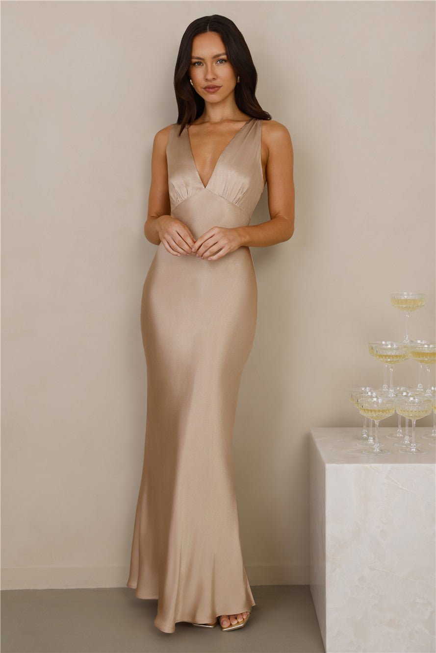 The Isabeau Satin Maxi Dress Champagne - Image 4