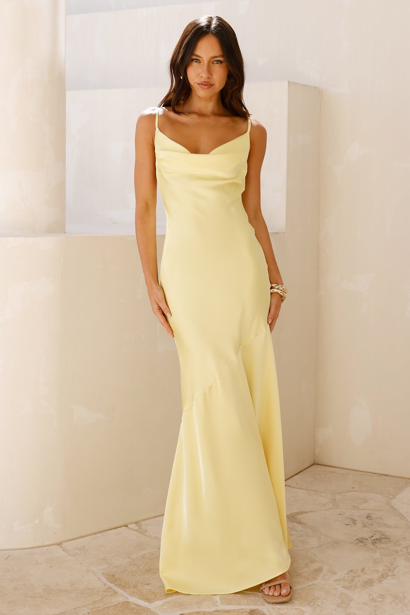 Brilliant Belle Satin Maxi Dress Yellow - Image 8