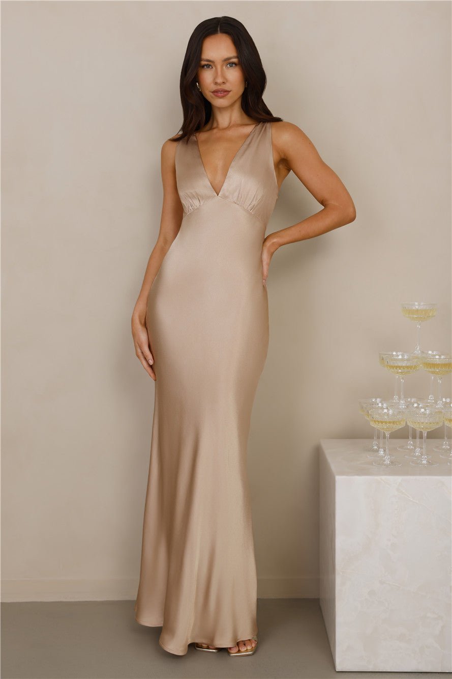 The Isabeau Satin Maxi Dress Champagne - Image 8
