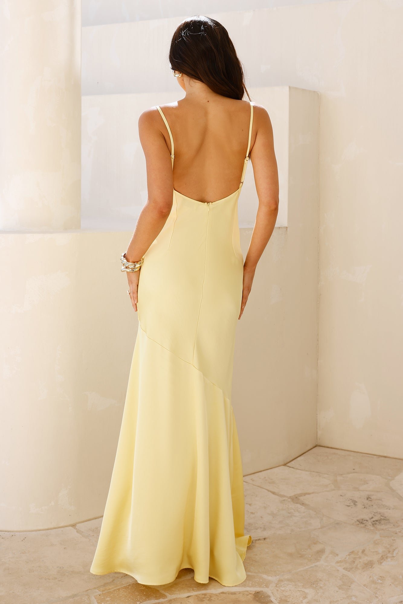 Brilliant Belle Satin Maxi Dress Yellow - Image 12