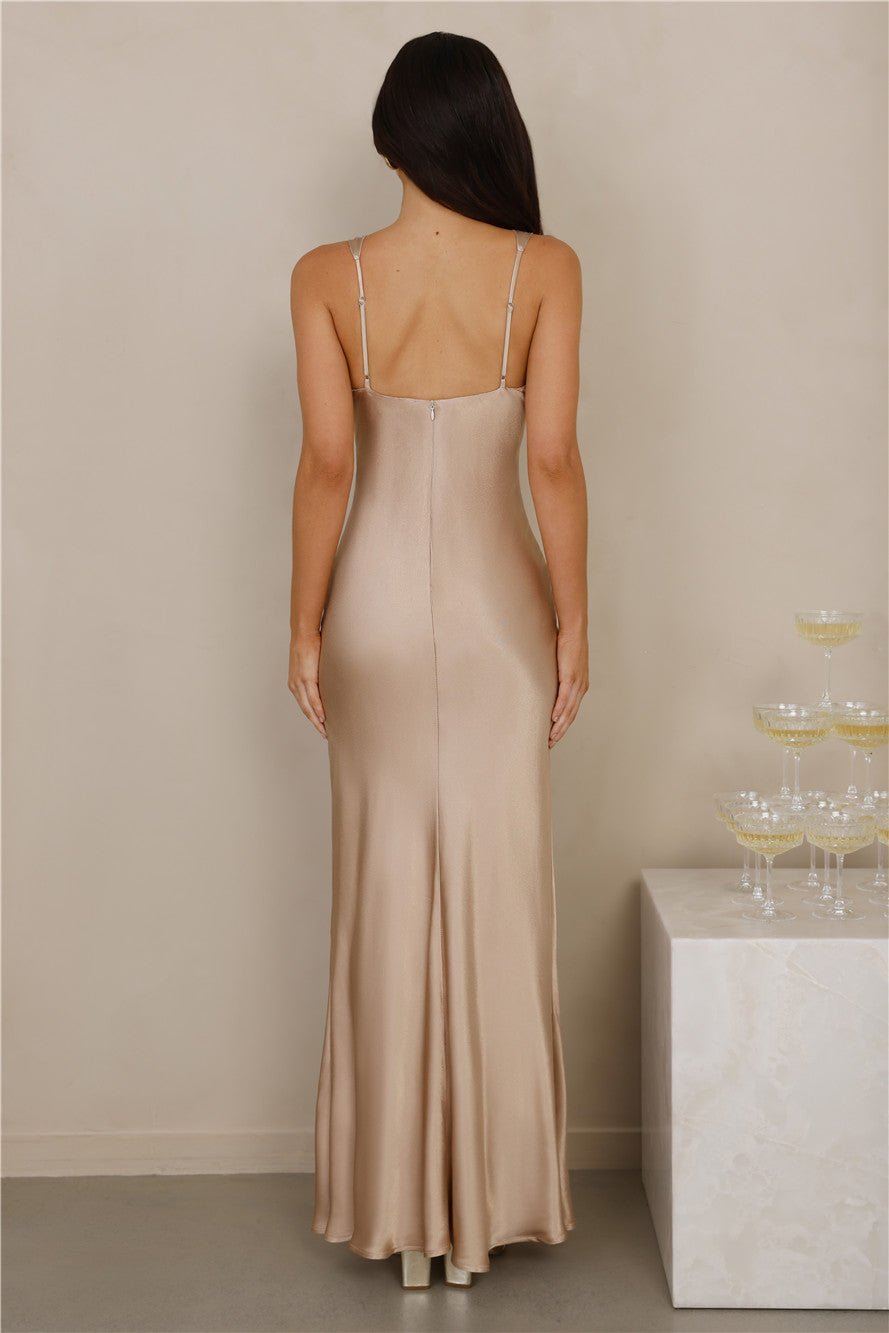 The Isabeau Satin Maxi Dress Champagne - Image 10