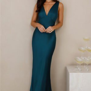 The Isabeau Satin Maxi Dress Teal