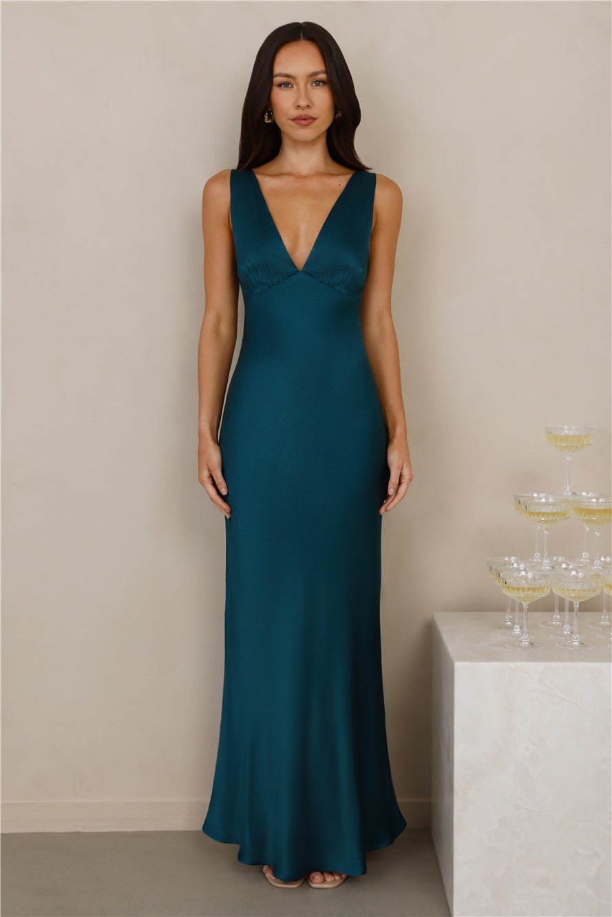 The Isabeau Satin Maxi Dress Teal - Image 3
