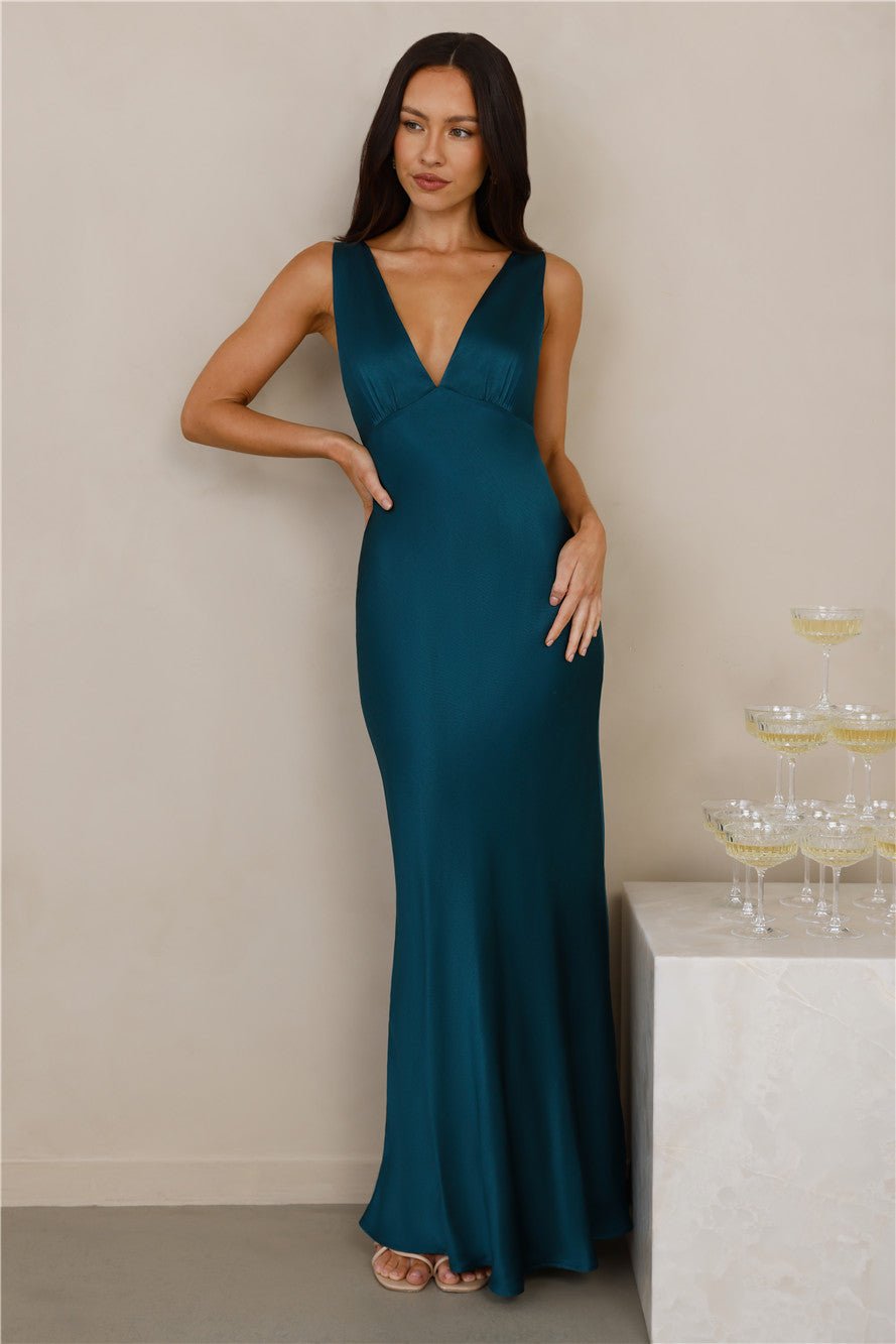 The Isabeau Satin Maxi Dress Teal - Image 5
