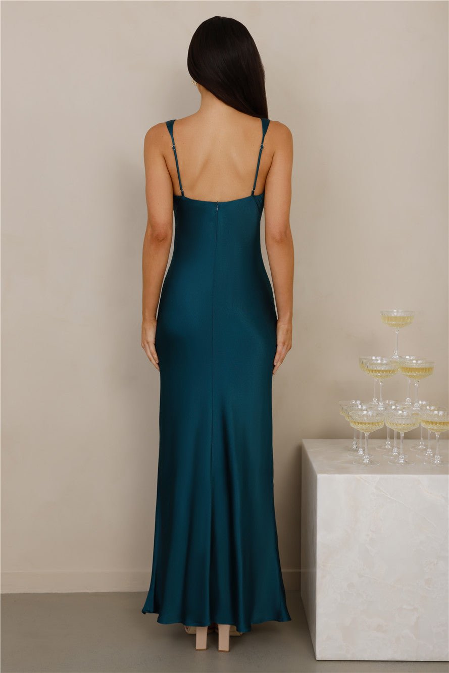 The Isabeau Satin Maxi Dress Teal - Image 9