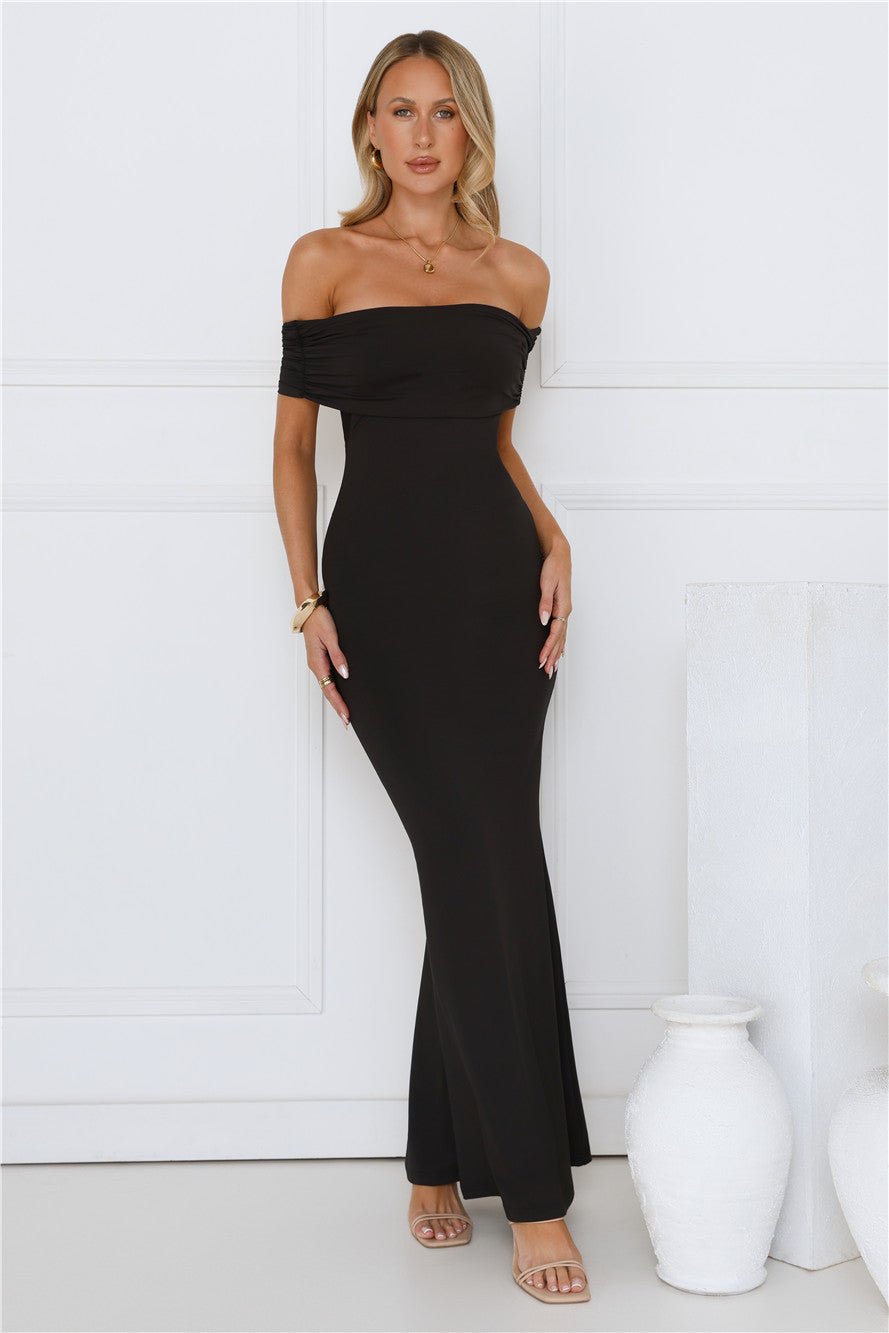 Vibe On Point Off Shoulder Maxi Dress Black - Image 3