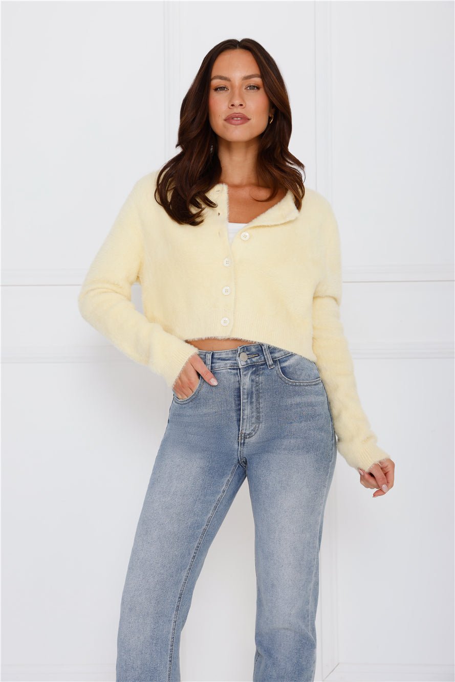 Fuzzy Feelings Knit Cardigan Yellow
