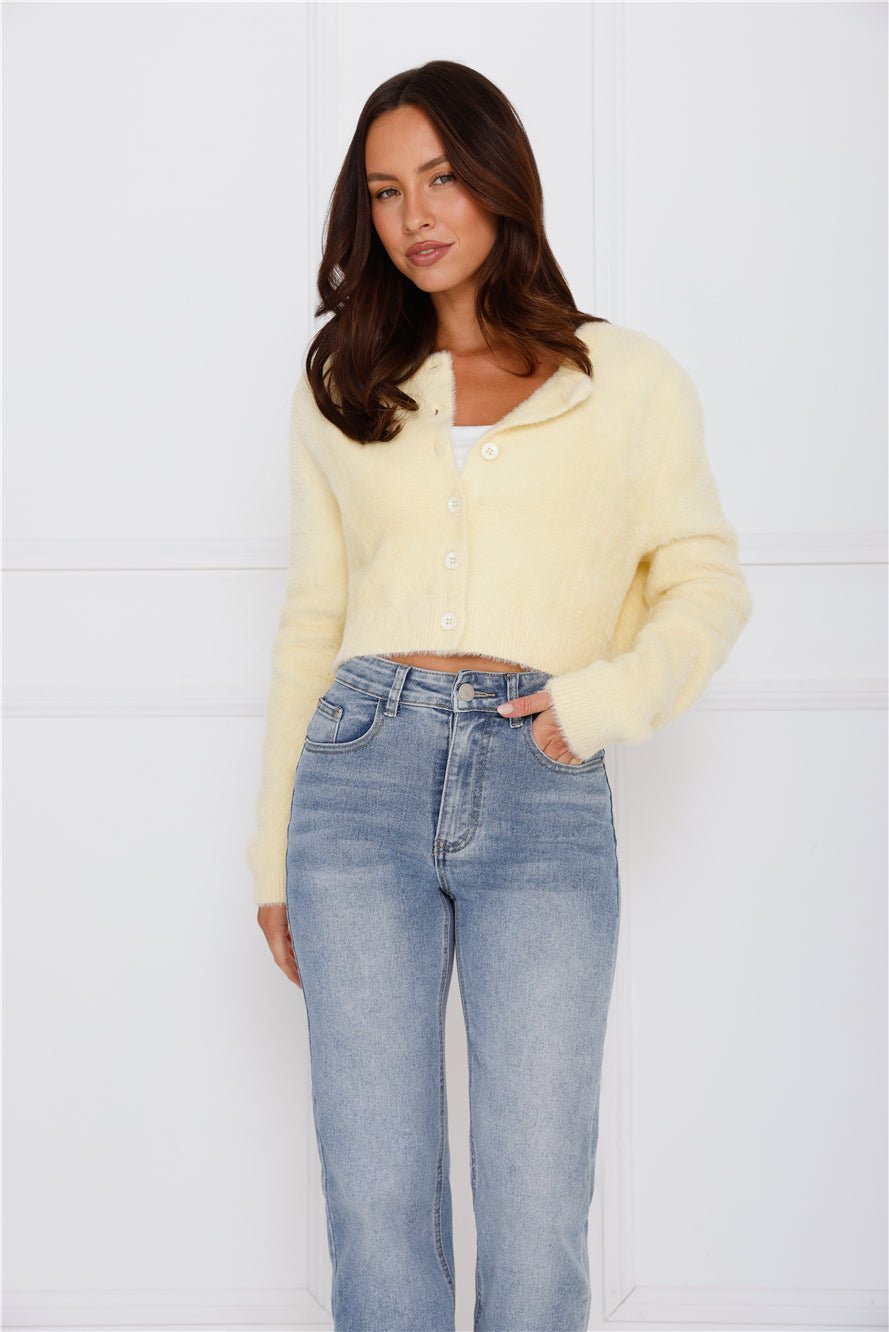 Fuzzy Feelings Knit Cardigan Yellow - Image 4