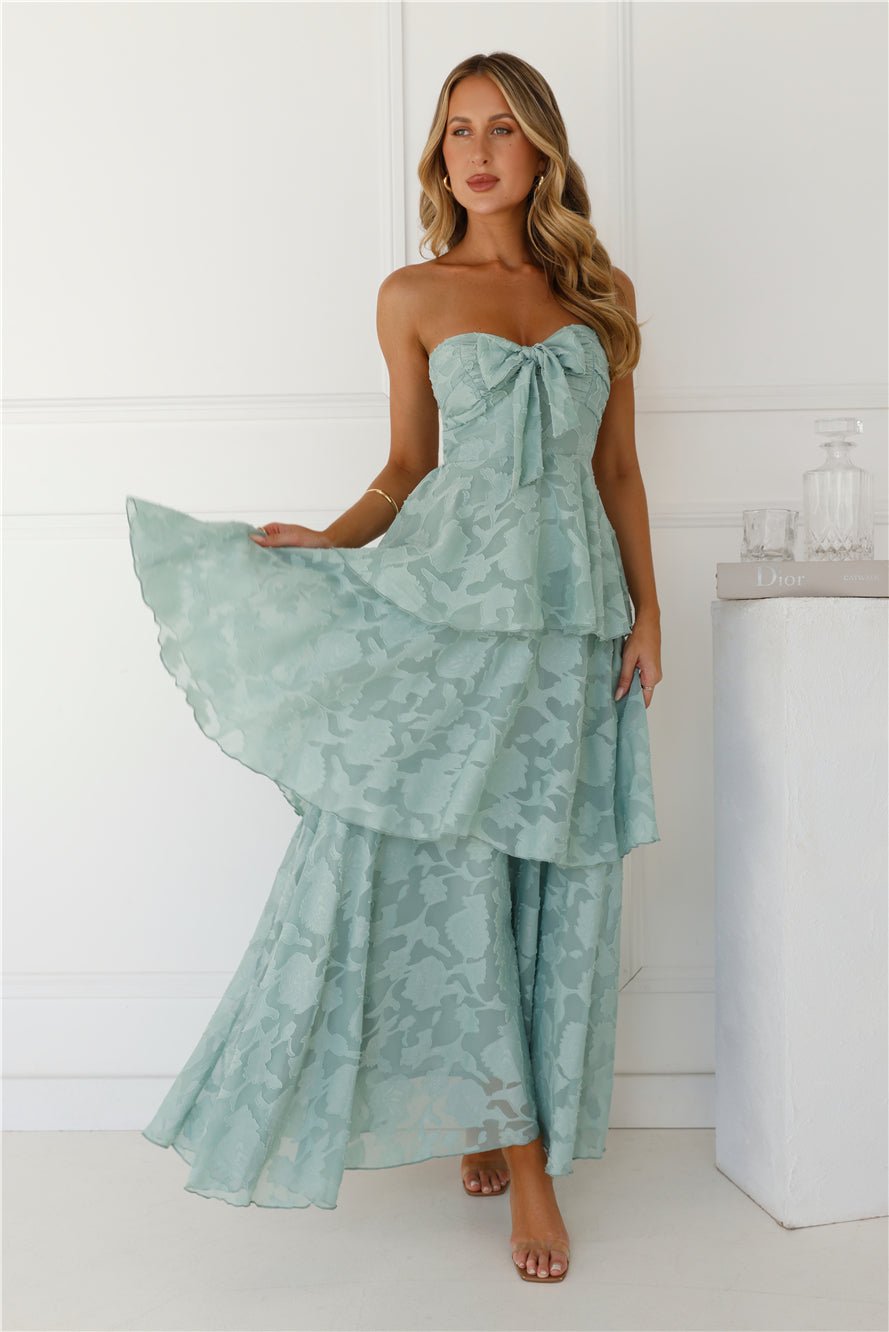 Whimsy In Wonderland Strapless Maxi Dress Sage - Image 3