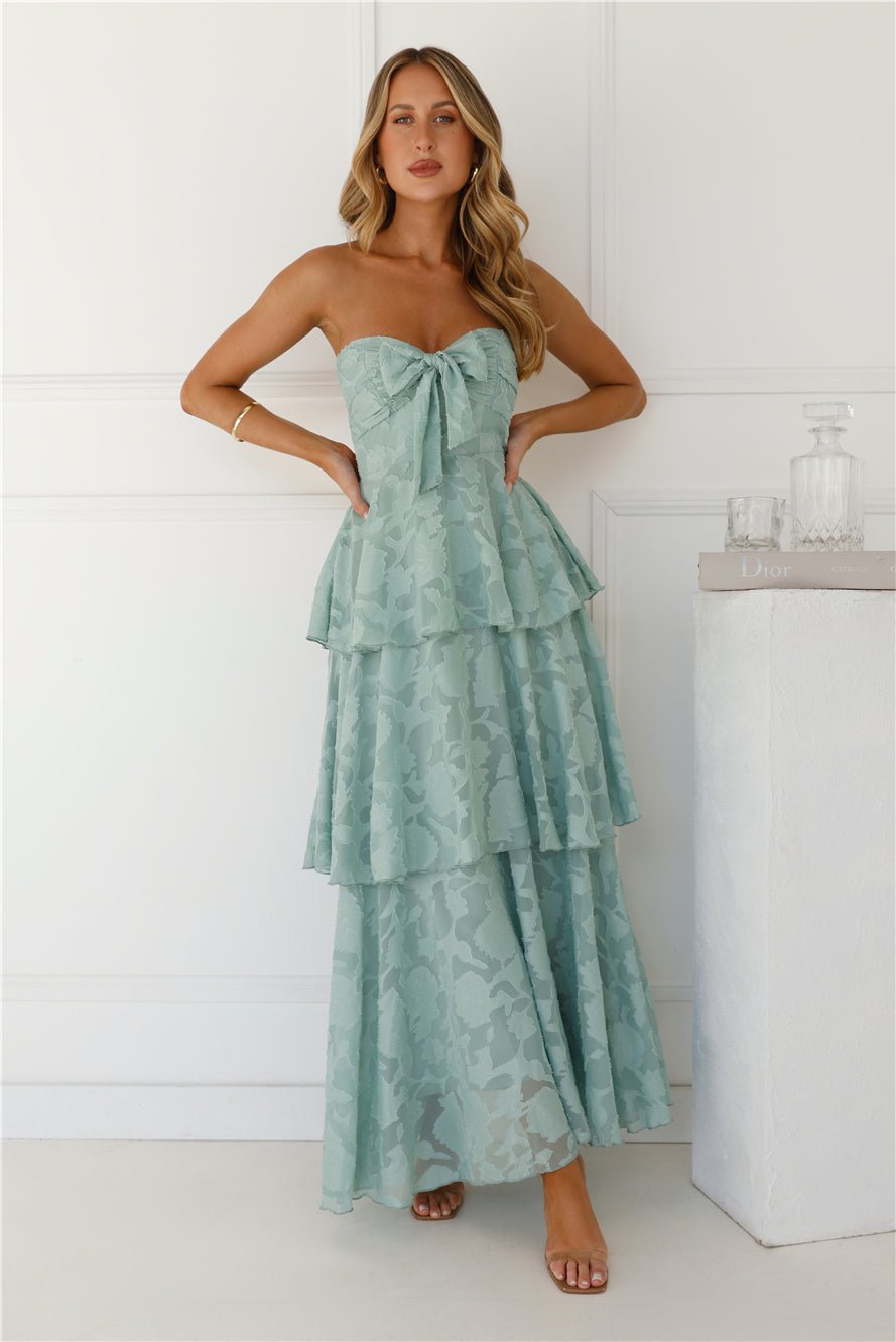 Whimsy In Wonderland Strapless Maxi Dress Sage - Image 4