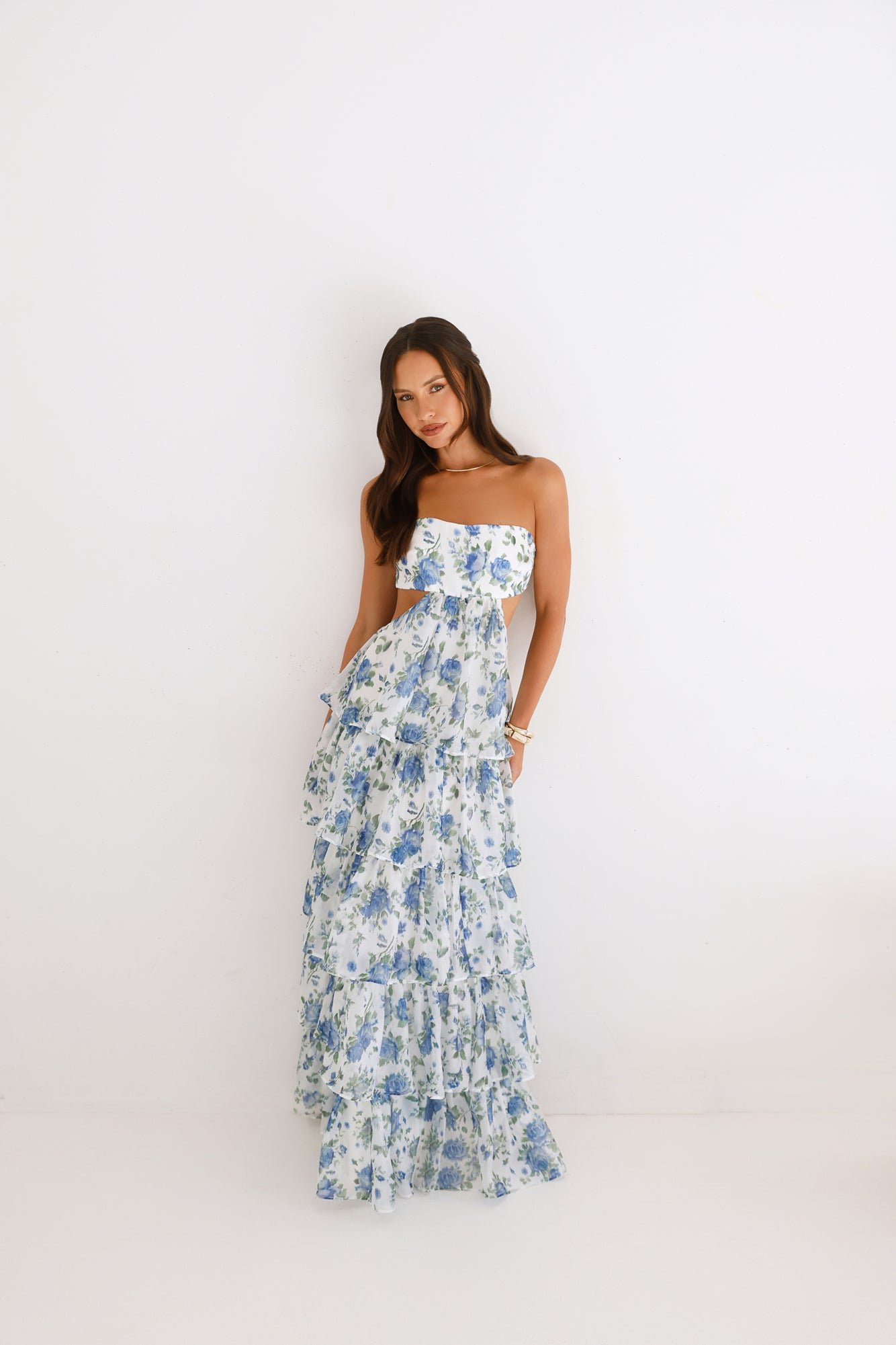 Bloom Spell Strapless Maxi Dress Blue - Image 8