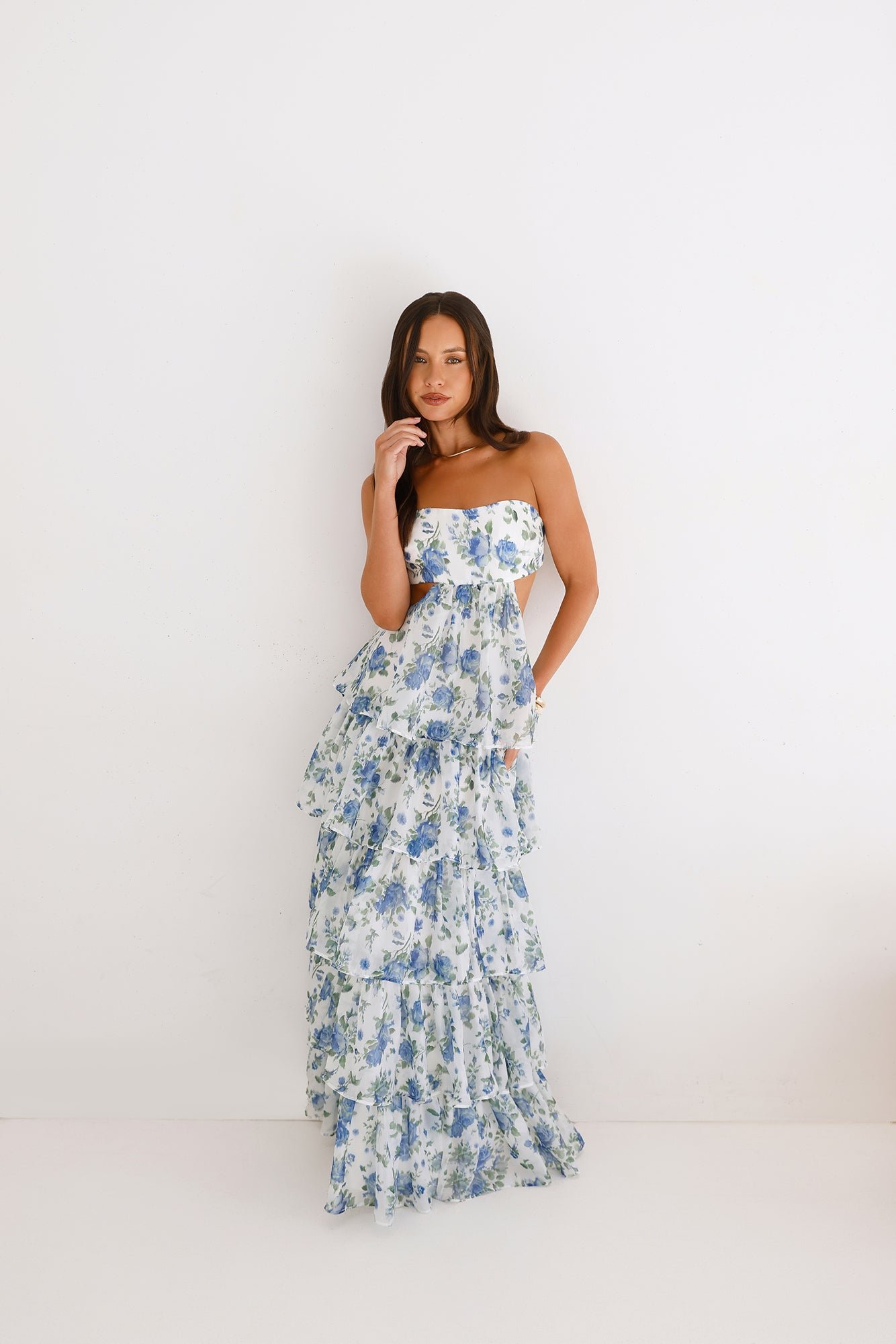 Bloom Spell Strapless Maxi Dress Blue - Image 10